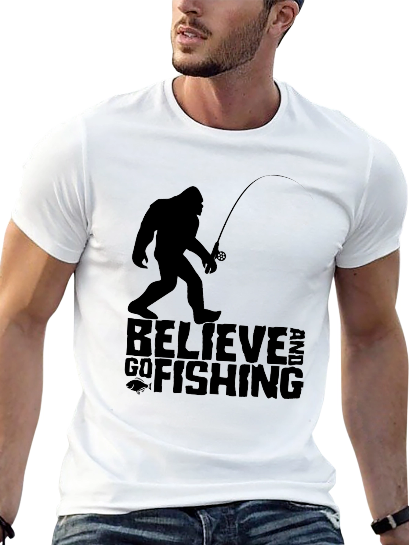 Believe and Go Fishing Bigfoot Tee - Black