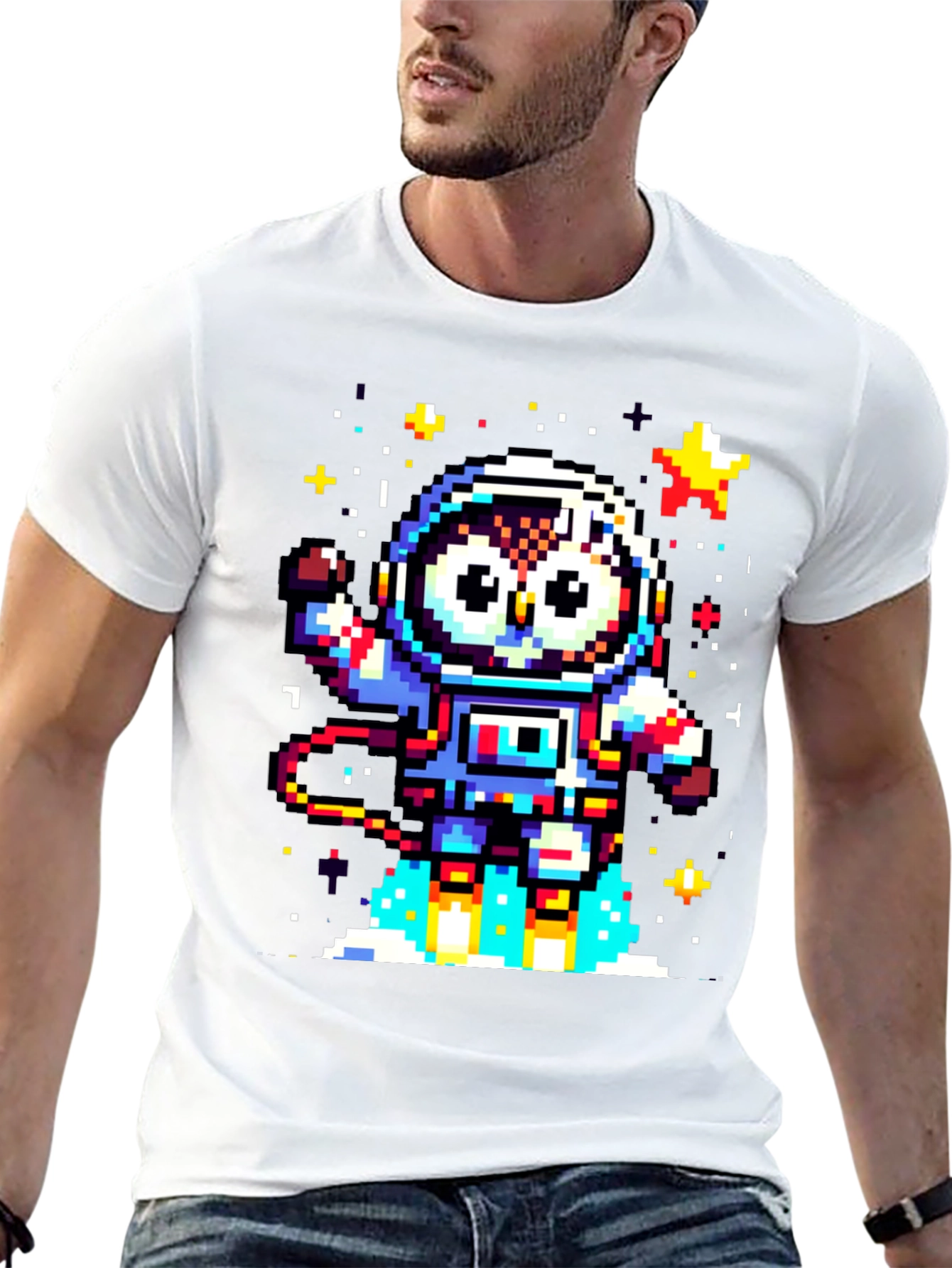 Pixel Owl Astronaut Black T-Shirt
