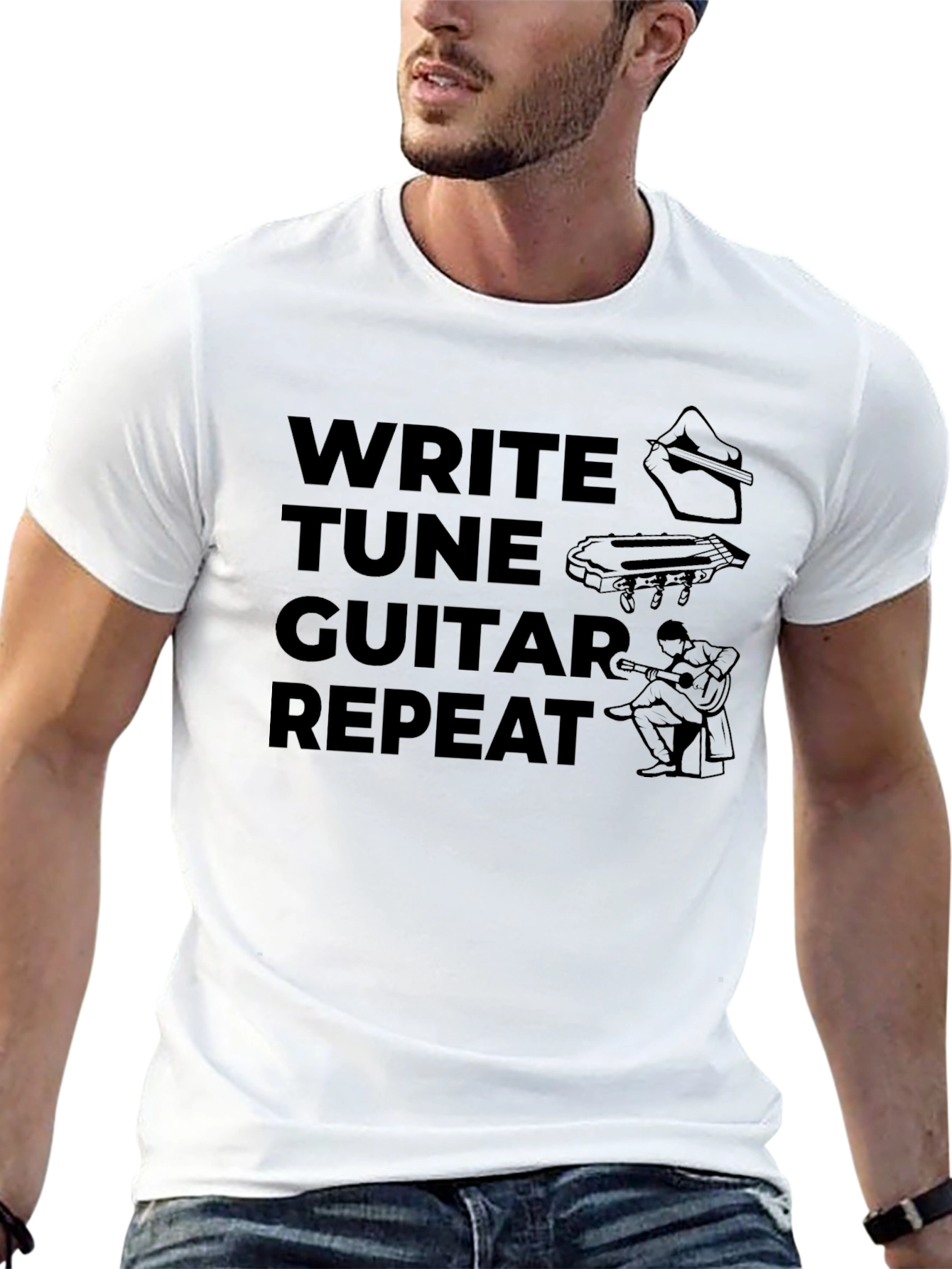 Write Tune Guitar Repeat Musicians Black T-Shirt