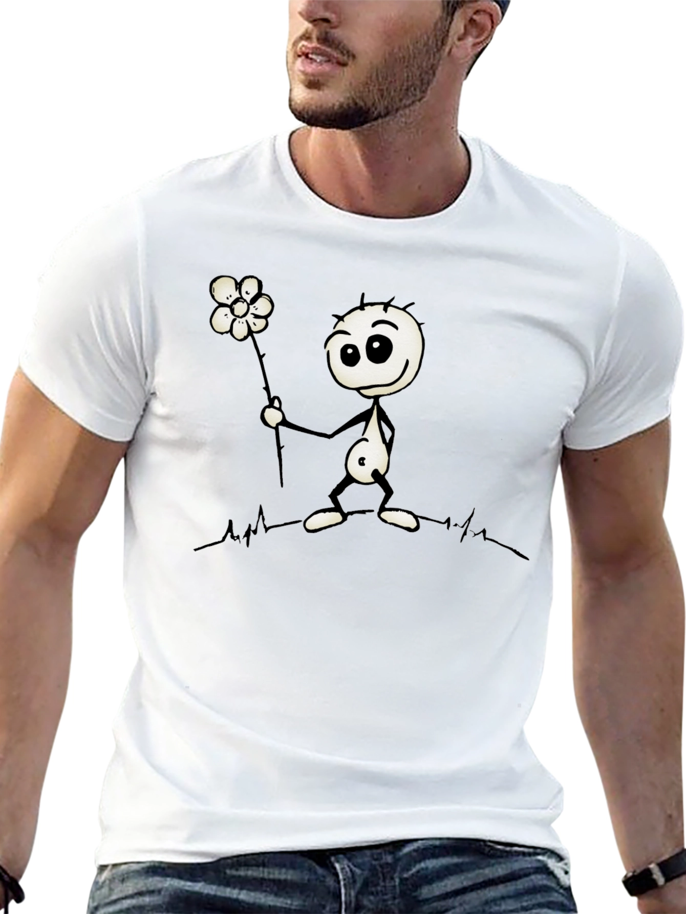 Whimsical Stick Figure Flower Graphic Tee