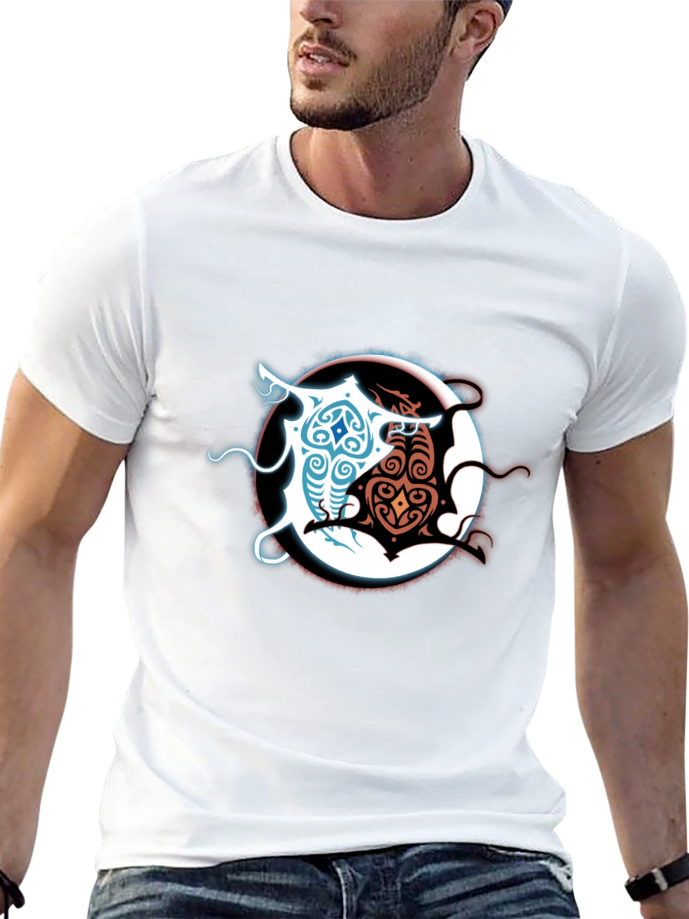 Yin Yang Dragons Graphic Tee - Black Cotton Blend