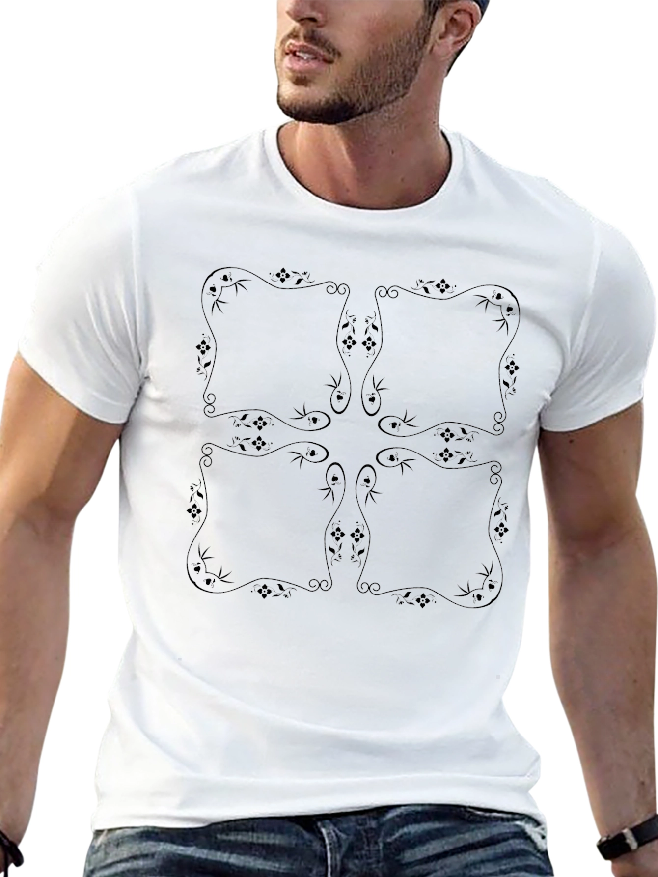 Black Floral Motif T-Shirt