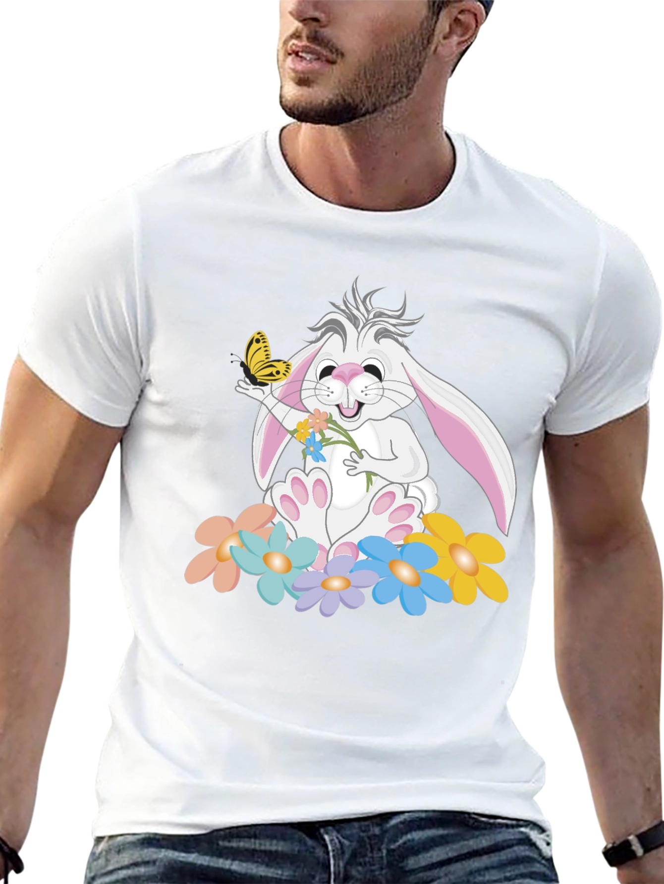 Cute Bunny with Flowers Graphic T-Shirt