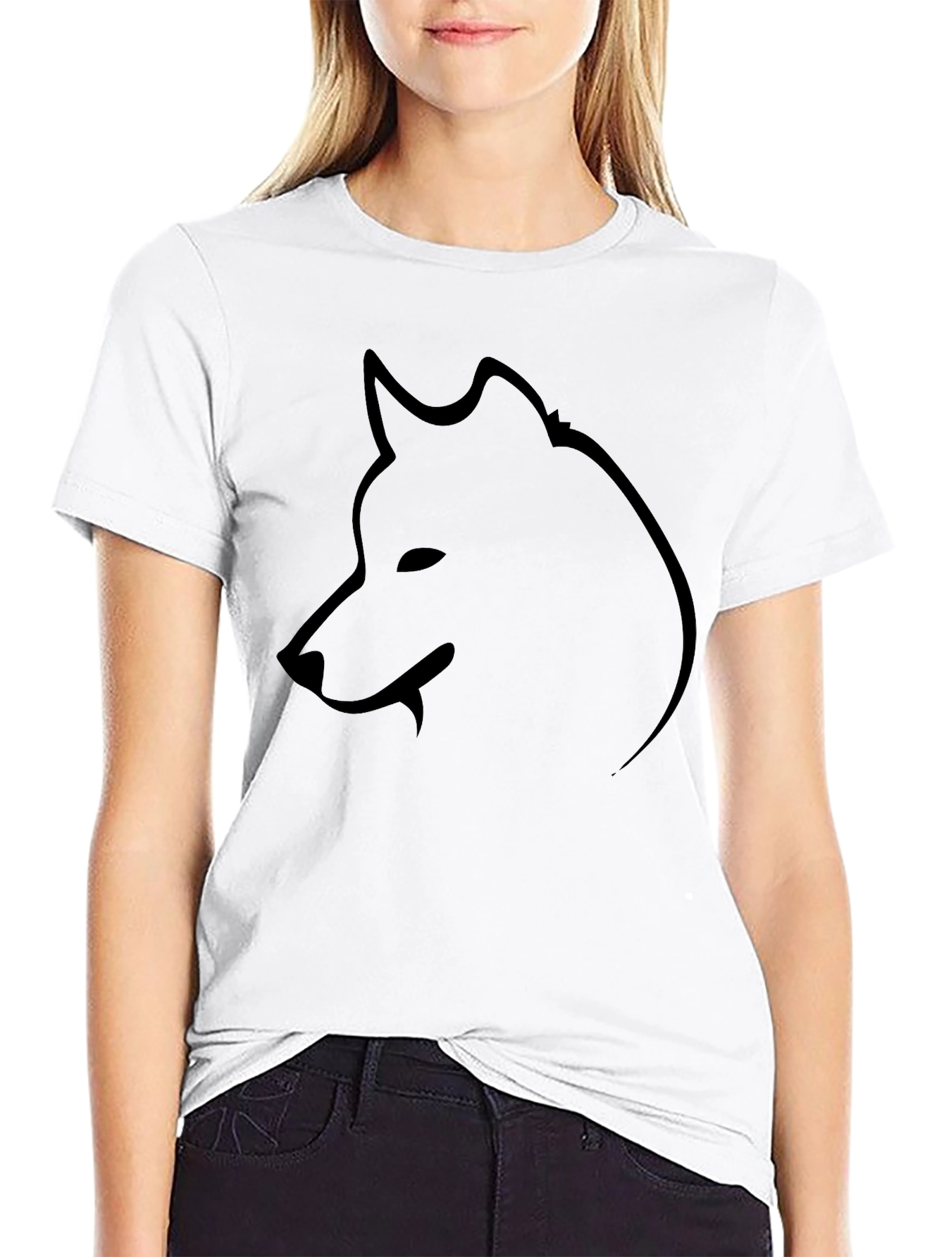 Mens Black T-Shirt with Wolf Silhouette