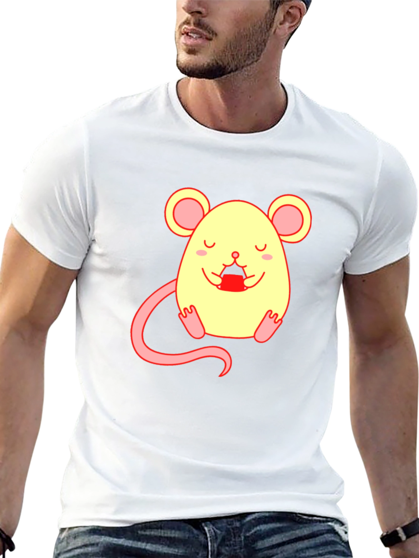 Cute Cartoon Mouse Graphic T-Shirt - Unisex Black Tee