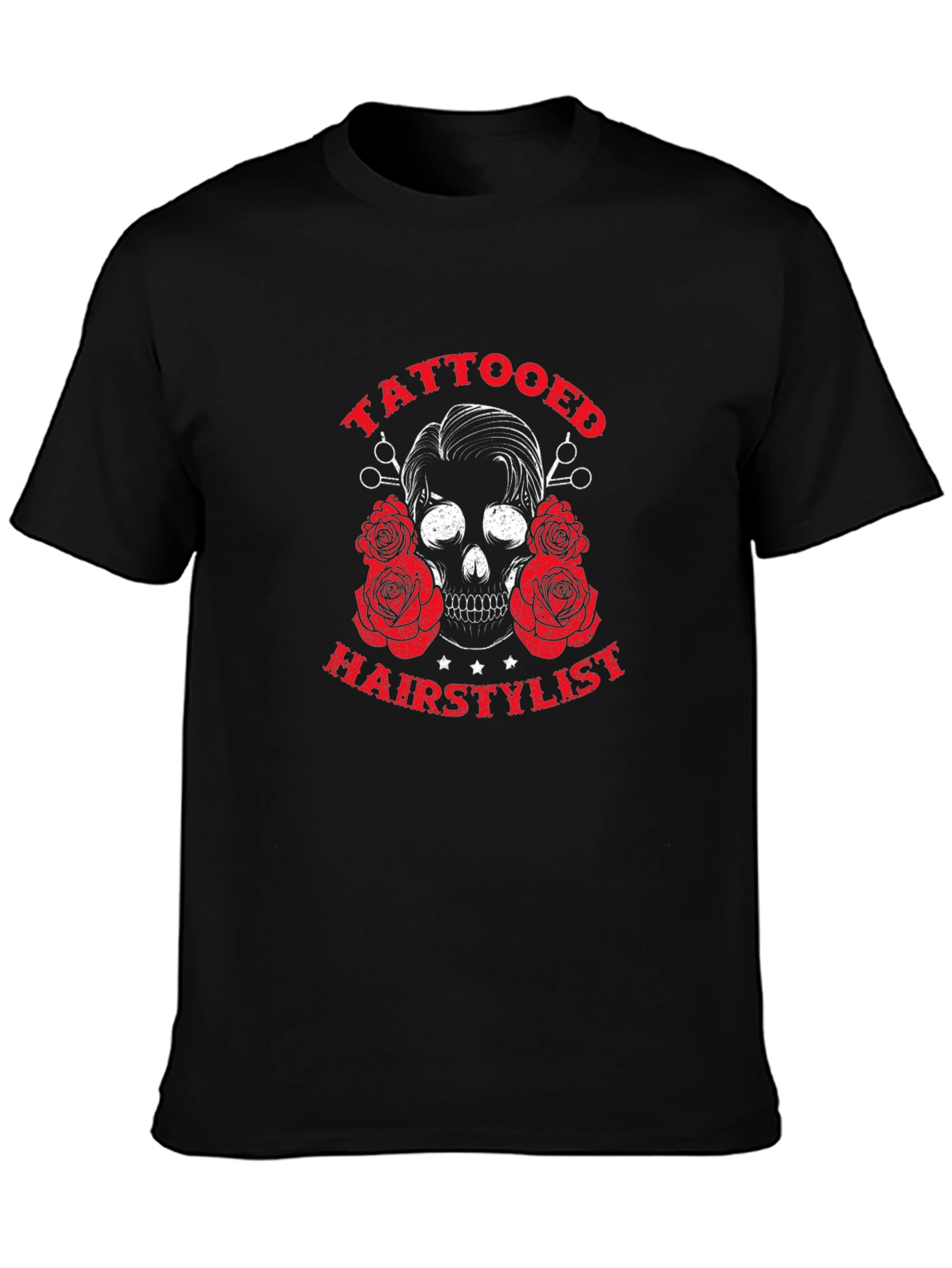 Tattooed Hairstylist Skull Graphic Black T-Shirt