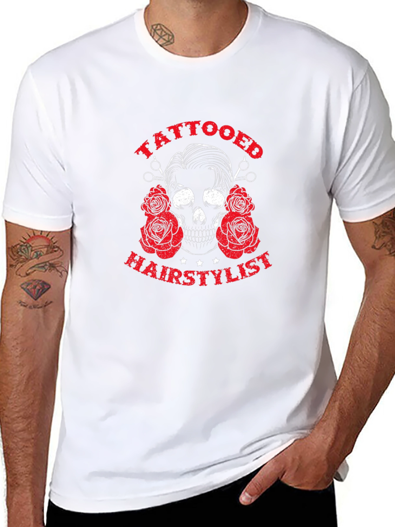 Tattooed Hairstylist Skull Graphic Black T-Shirt