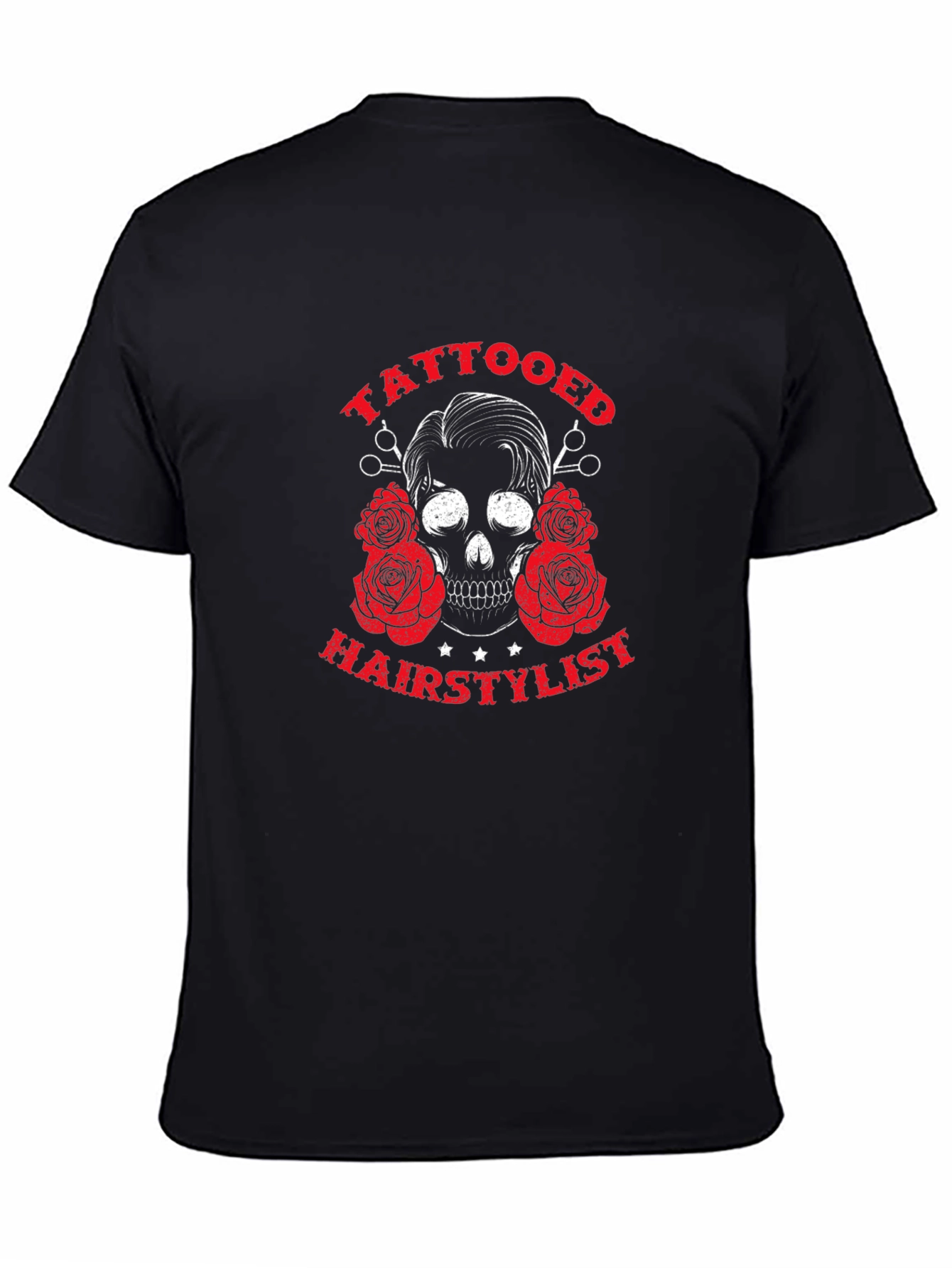 Tattooed Hairstylist Skull Graphic Black T-Shirt