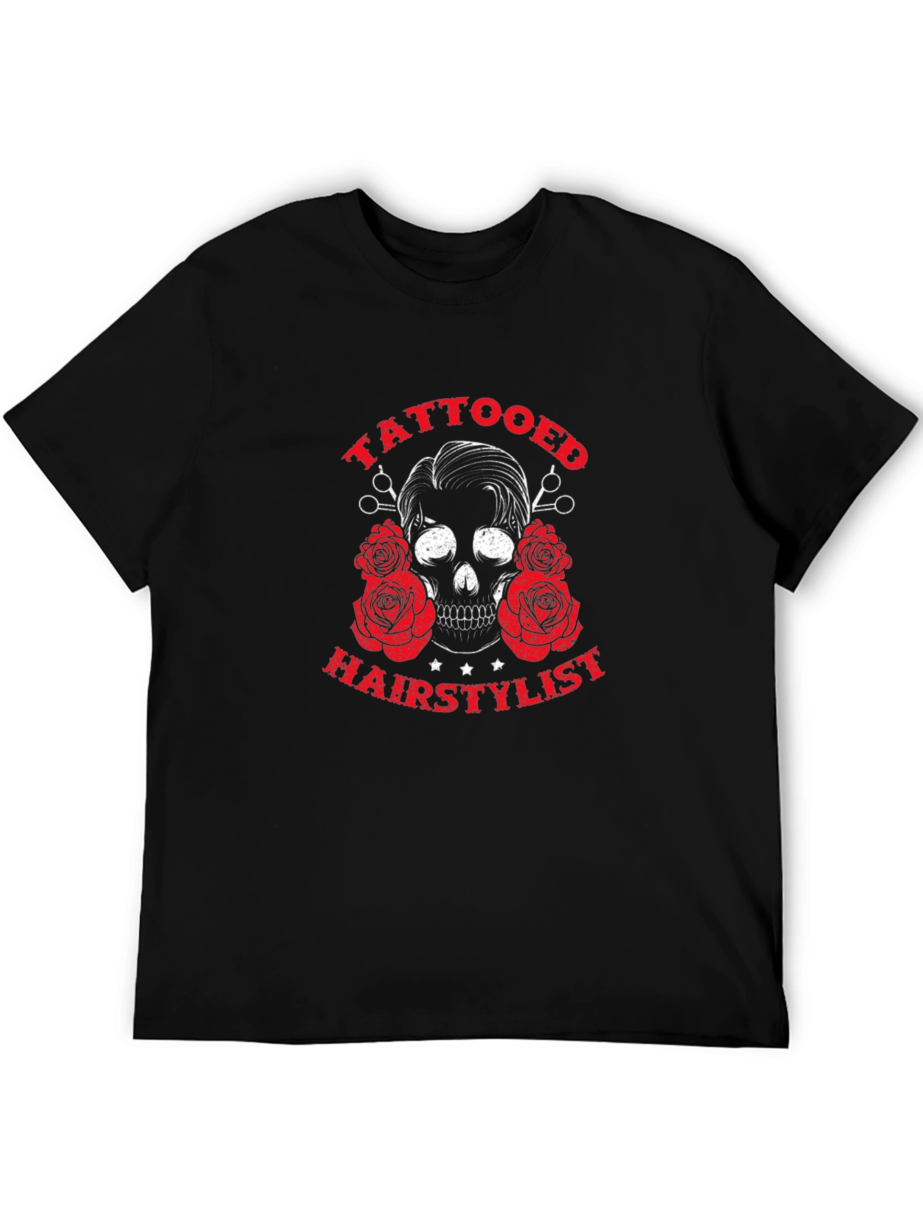 Tattooed Hairstylist Skull Graphic Black T-Shirt