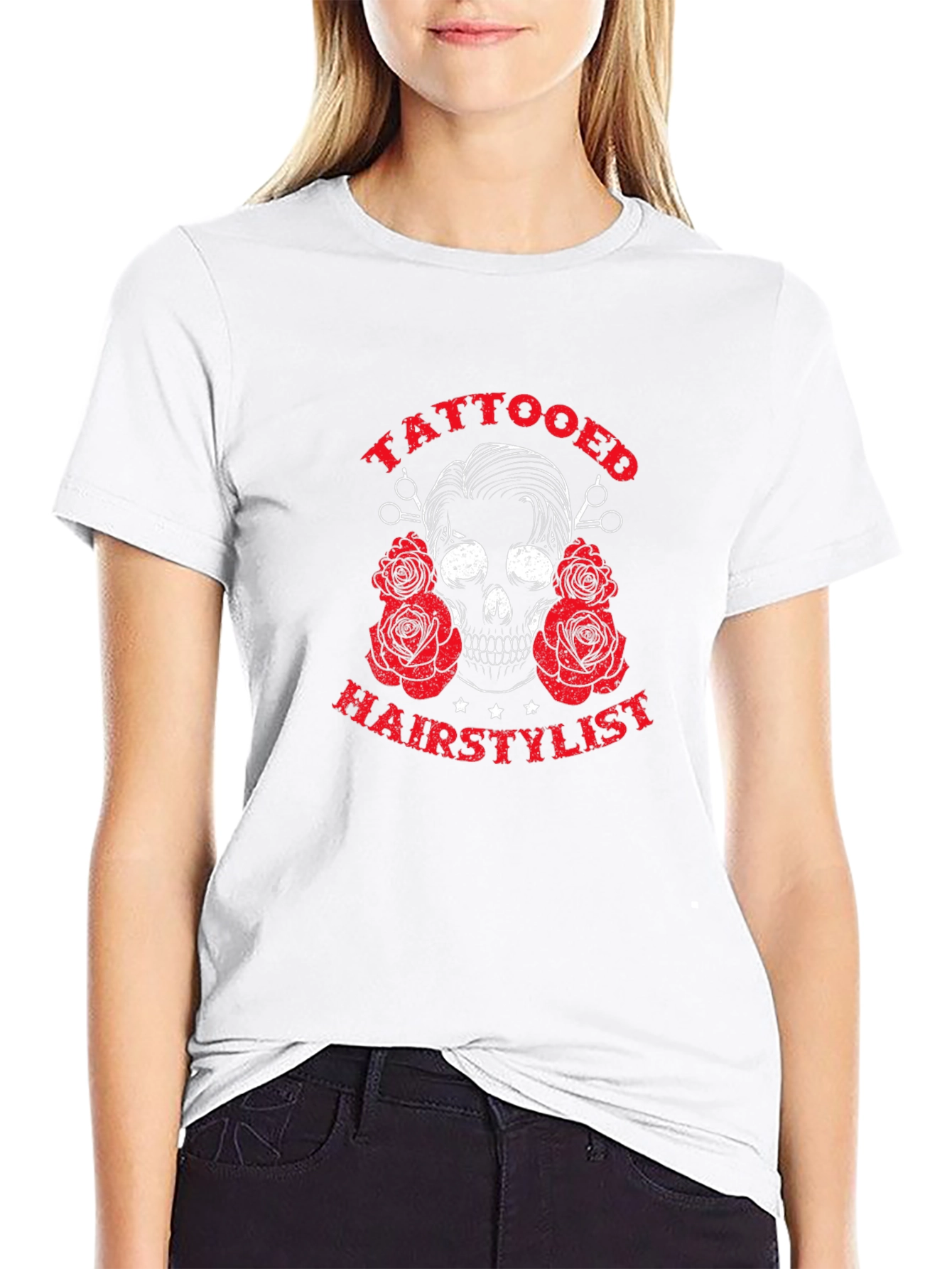 Tattooed Hairstylist Skull Graphic Black T-Shirt