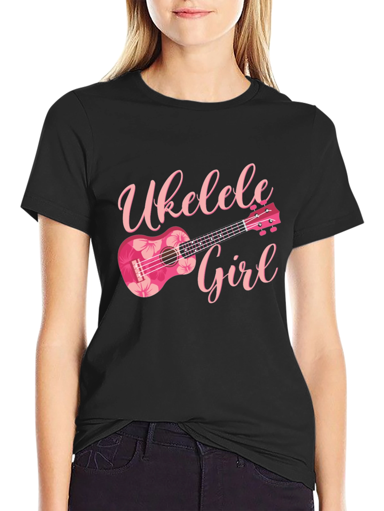 Ukulele Girl Graphic Tee - Floral Design