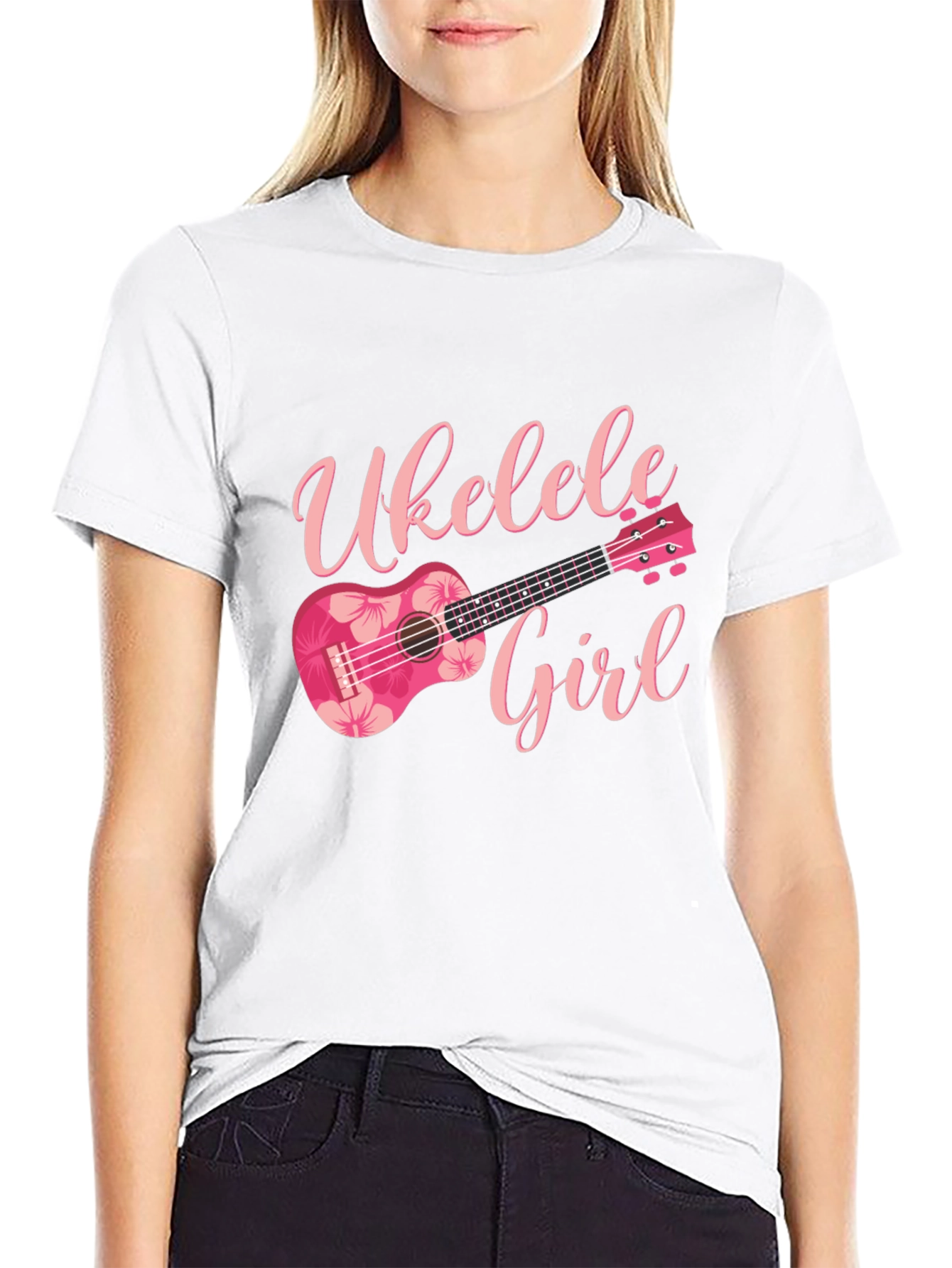 Ukulele Girl Graphic Tee - Floral Design