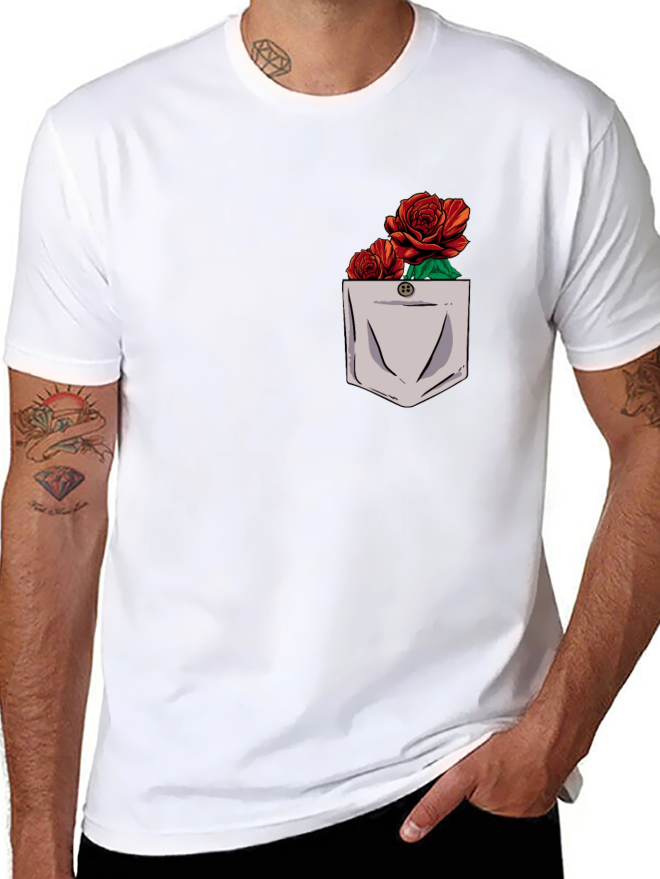 Rose Pocket Graphic Mens T-Shirt