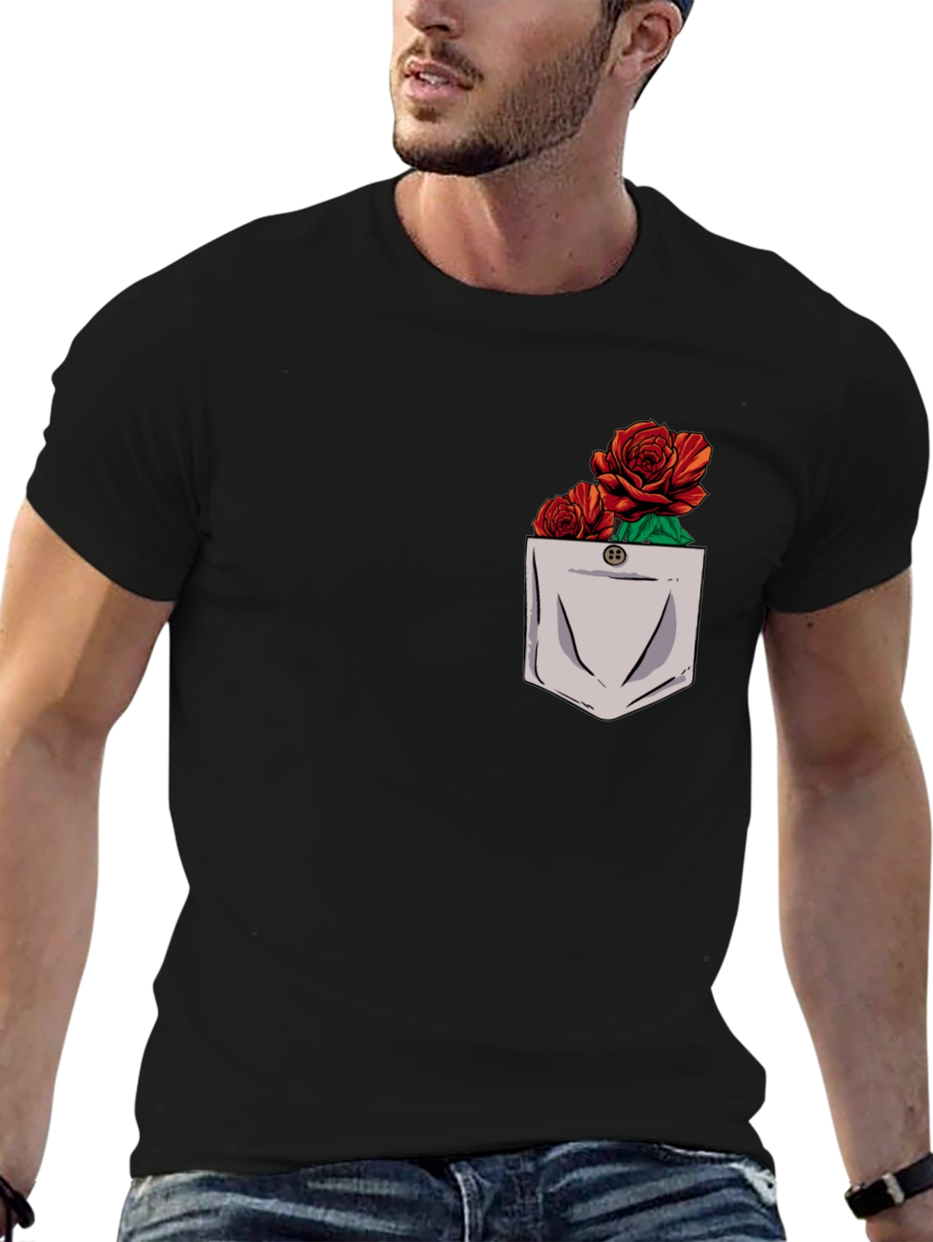 Rose Pocket Graphic Mens T-Shirt