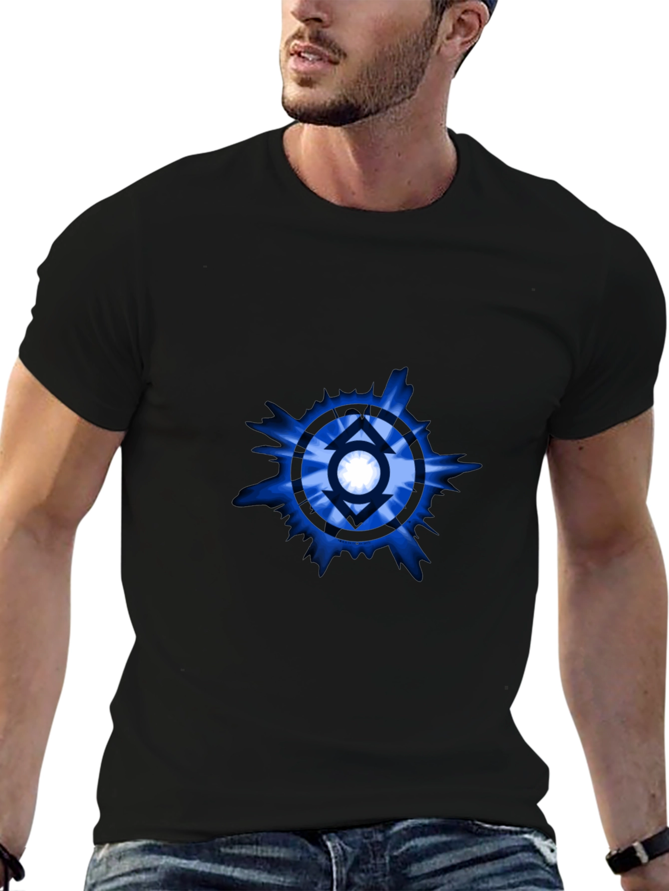 Blue Lantern Symbol Black T-Shirt