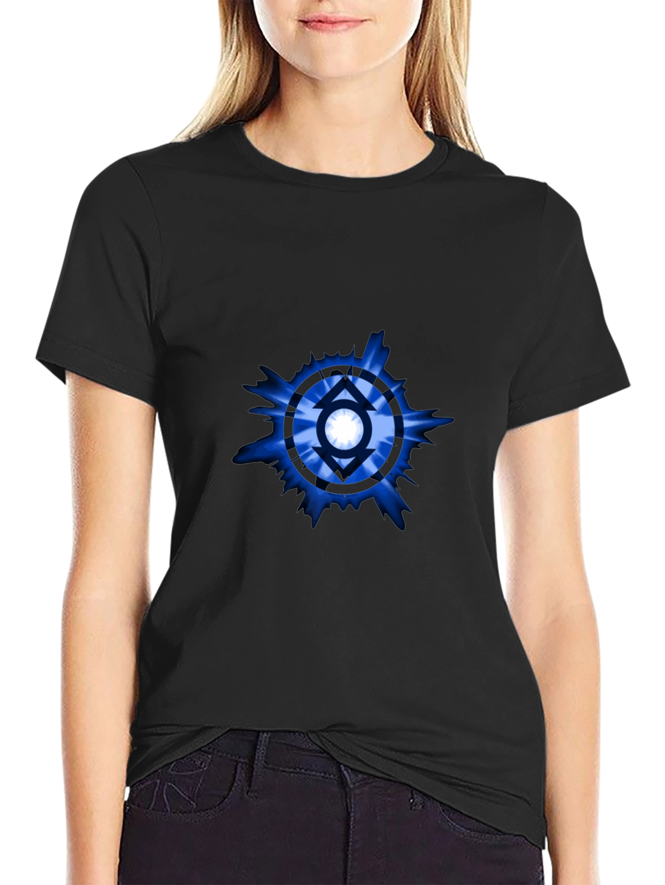 Blue Lantern Symbol Black T-Shirt