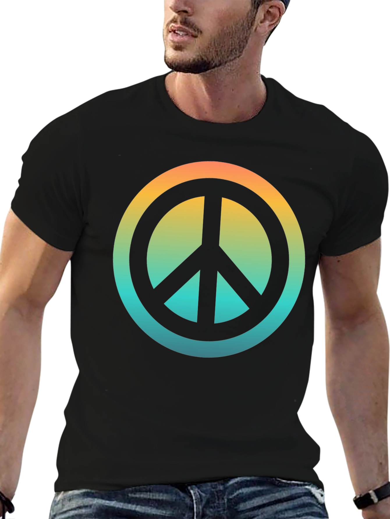 Retro Peace Sign Graphic T-Shirt - Black