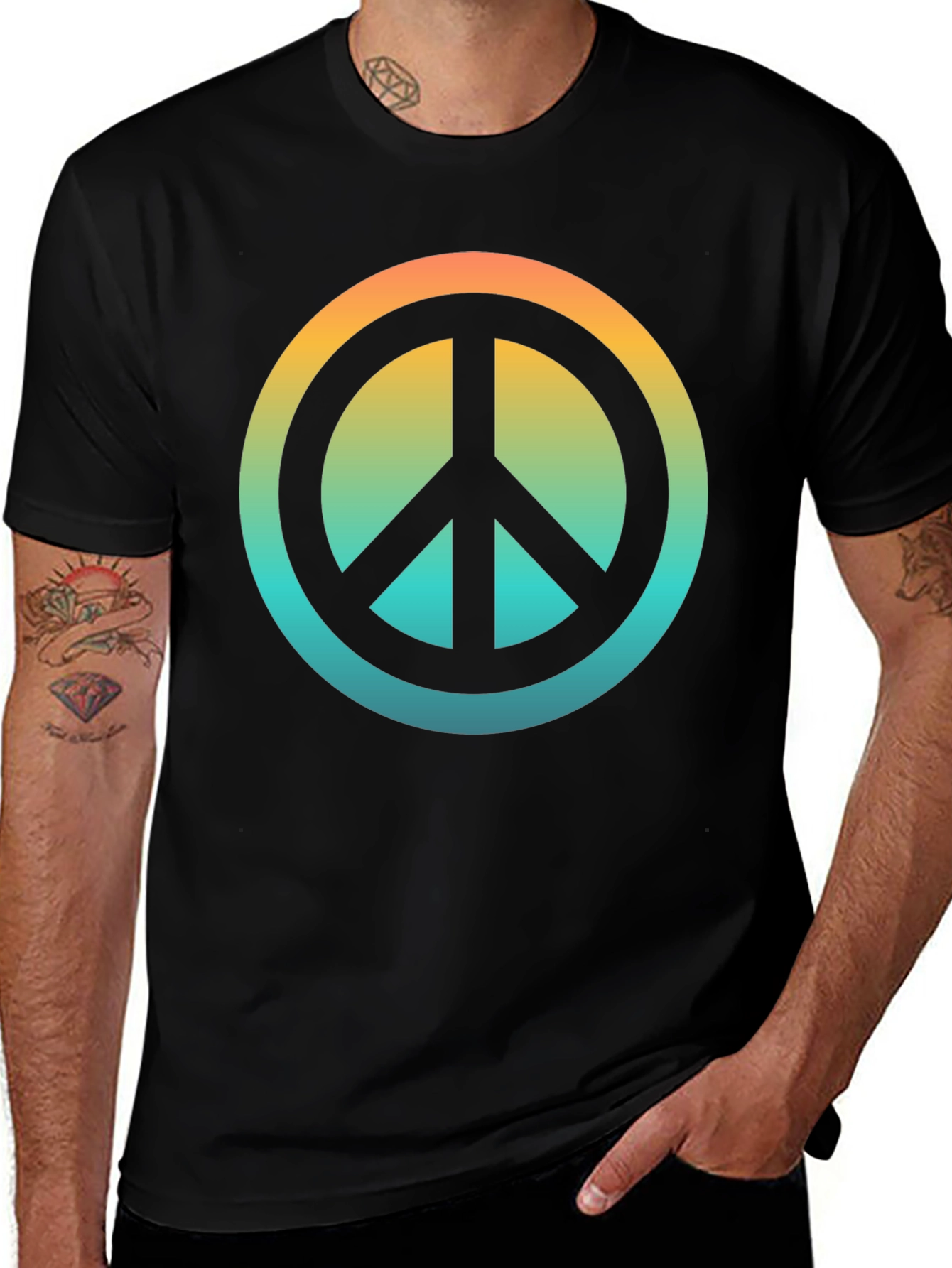 Retro Peace Sign Graphic T-Shirt - Black