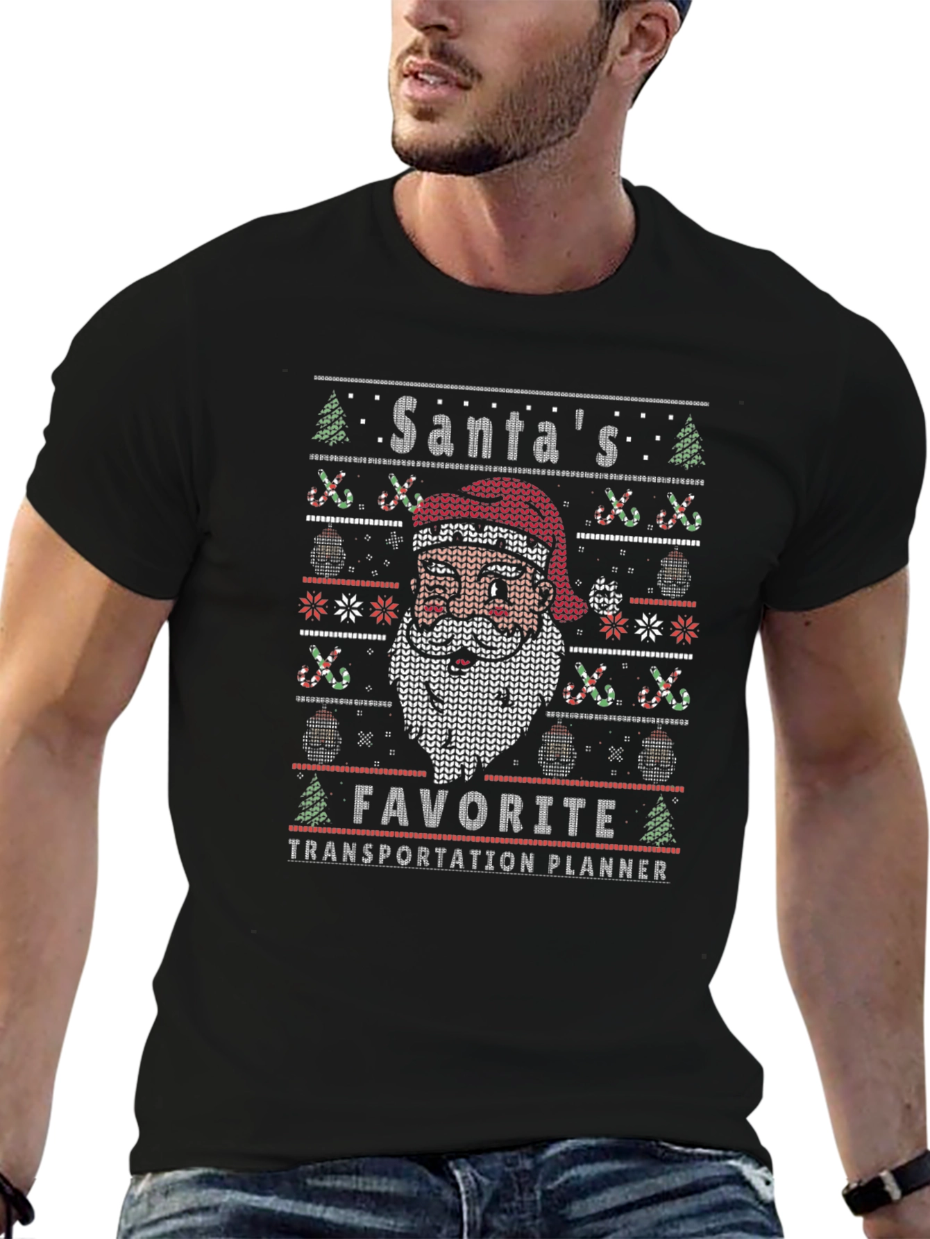 Santas Favorite Transportation Planner Ugly Knit T-Shirt