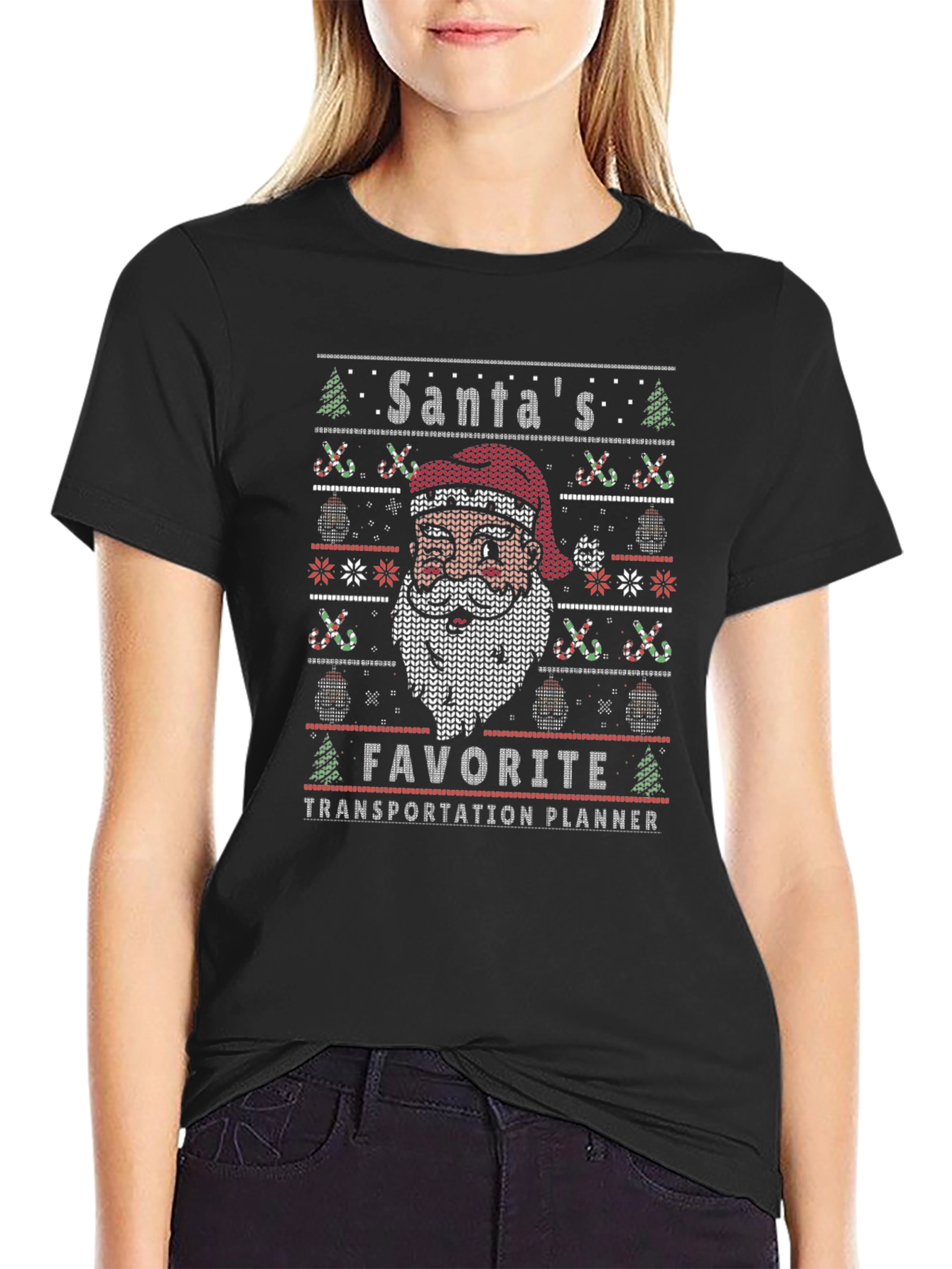 Santas Favorite Transportation Planner Ugly Knit T-Shirt