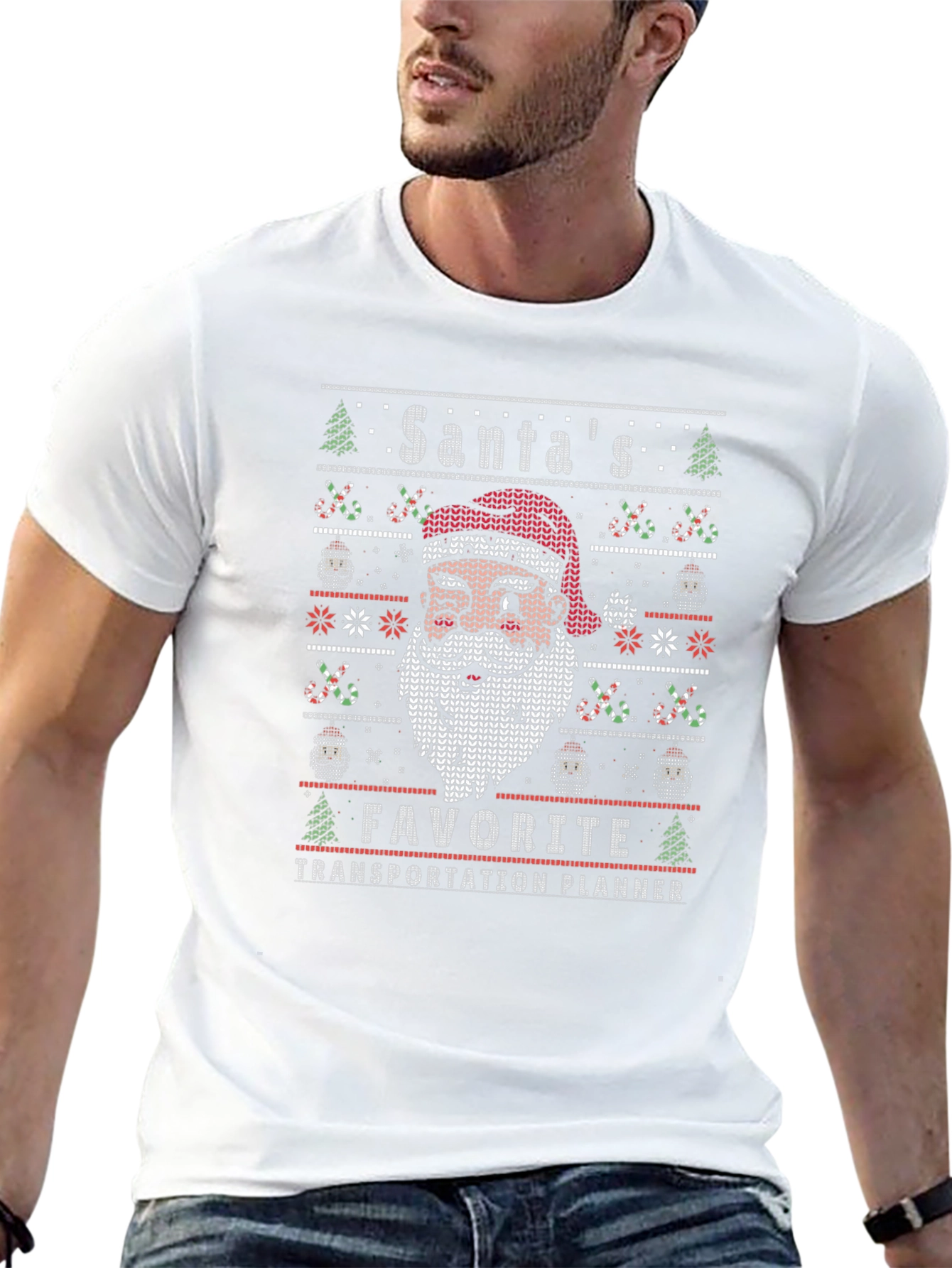 Santas Favorite Transportation Planner Ugly Knit T-Shirt