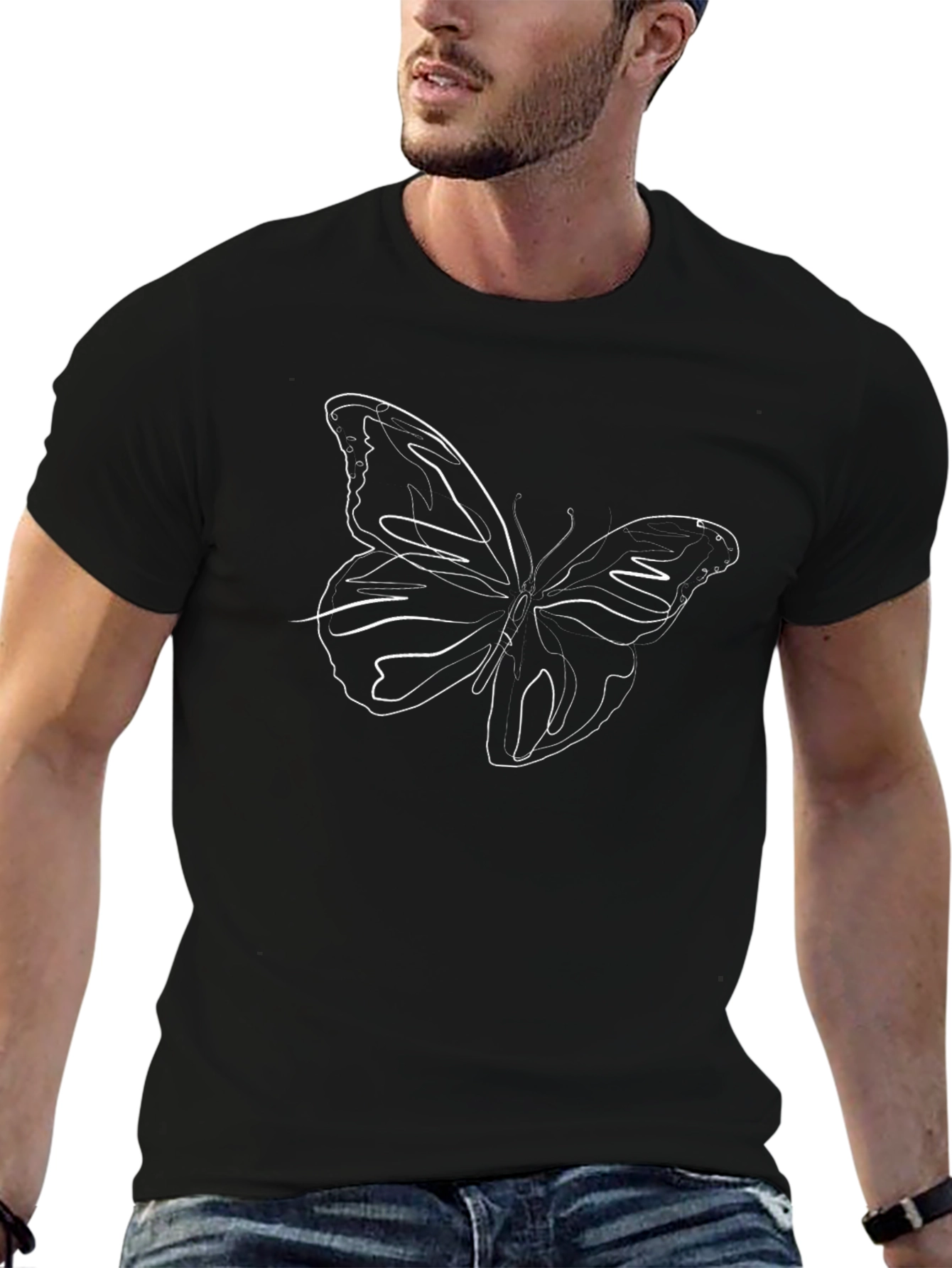 Butterfly Line Art Black T-Shirt