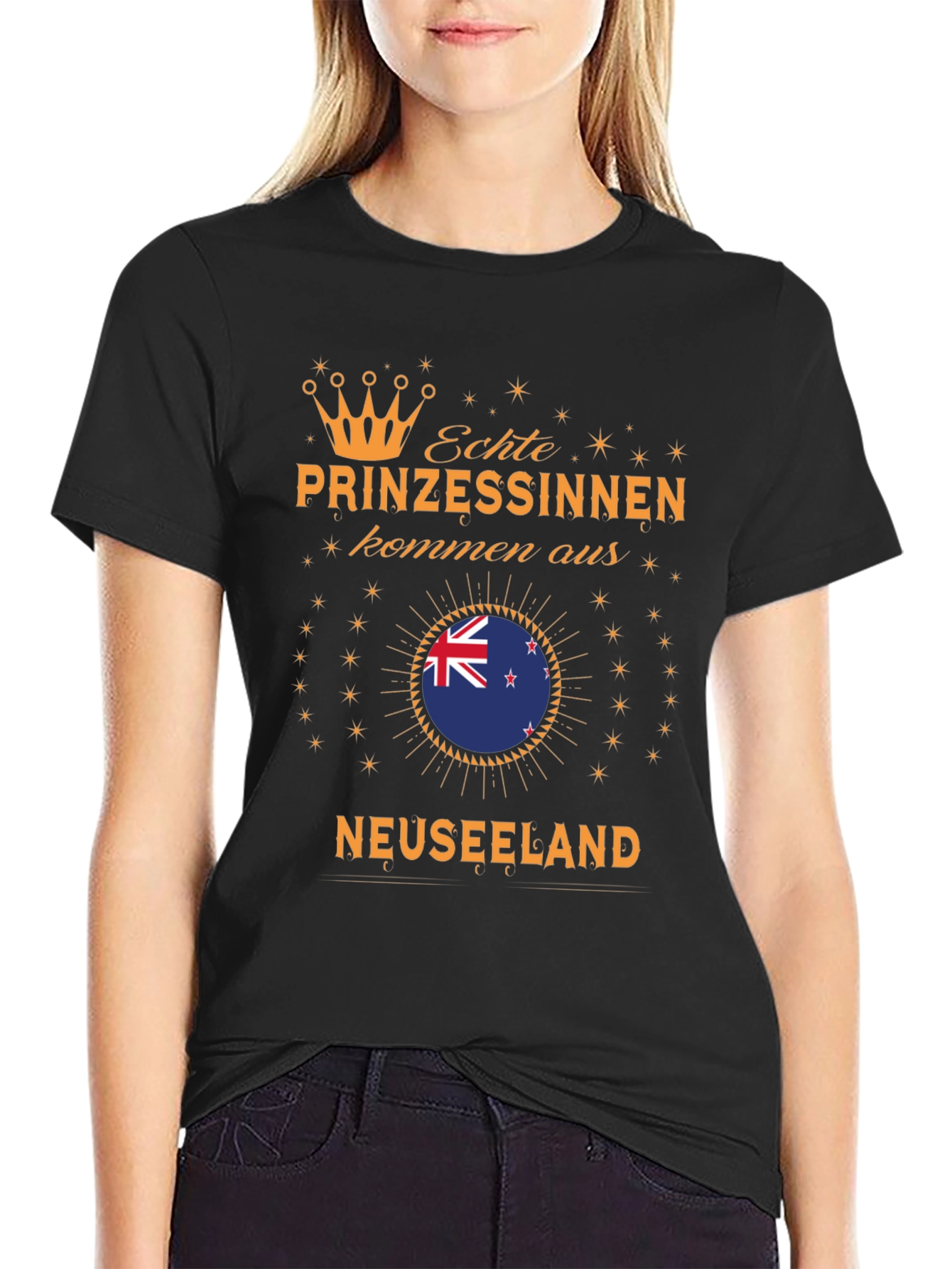 New Zealand Princess T-Shirt - Black Cotton Tee
