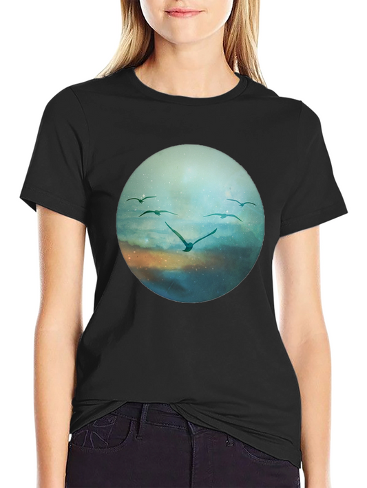 Bird Flight Graphic Tee - Black Cotton T-Shirt