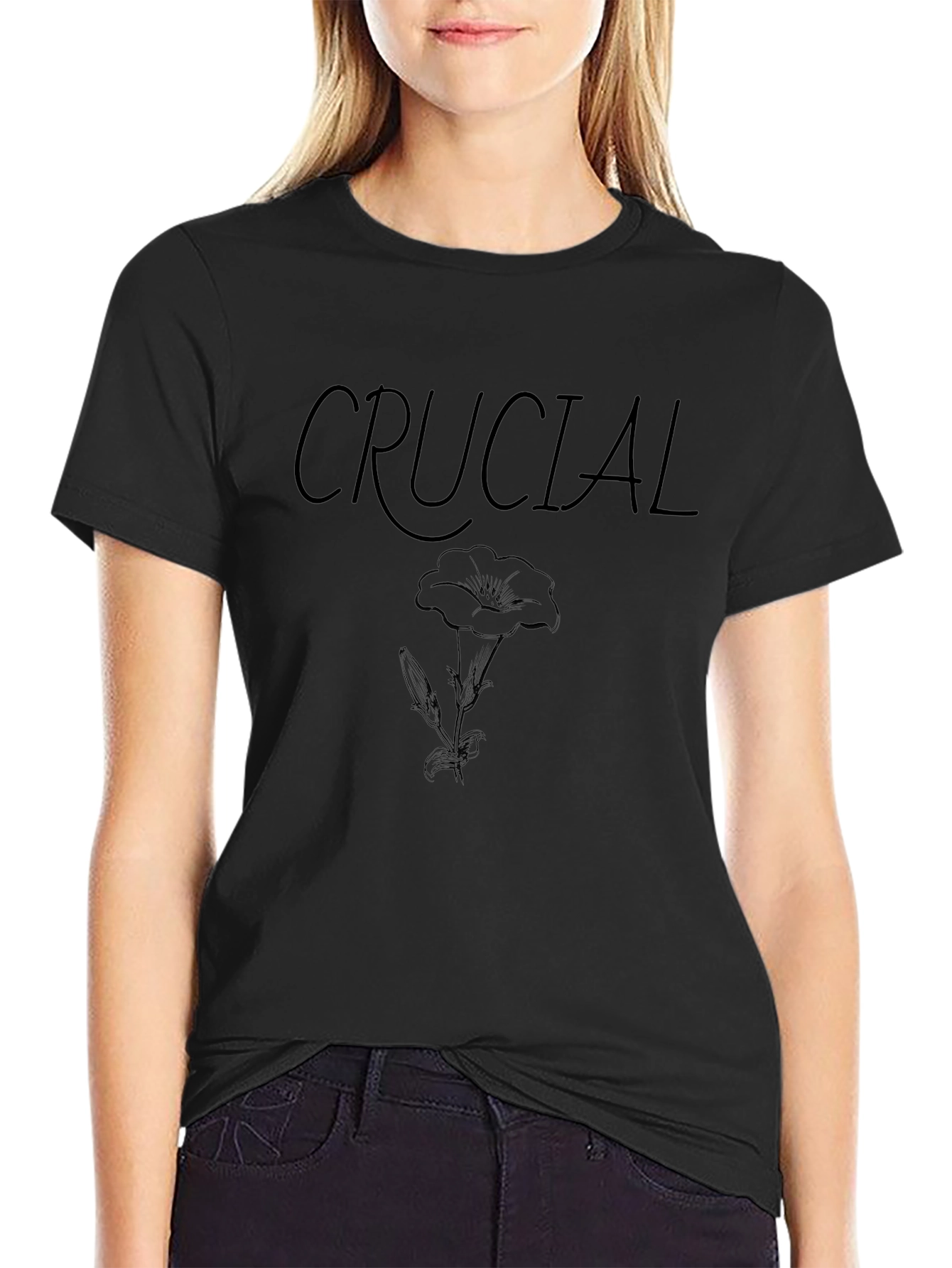 Crucial Flower Graphic Black T-Shirt