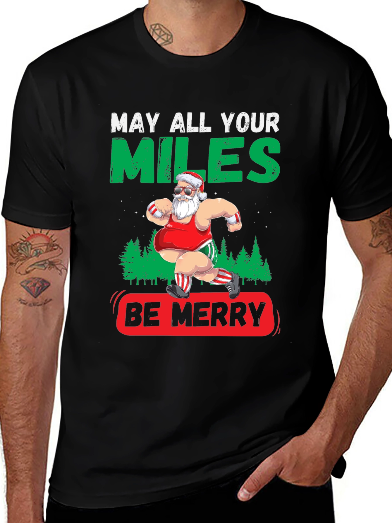Funny Christmas Running Santa T-Shirt