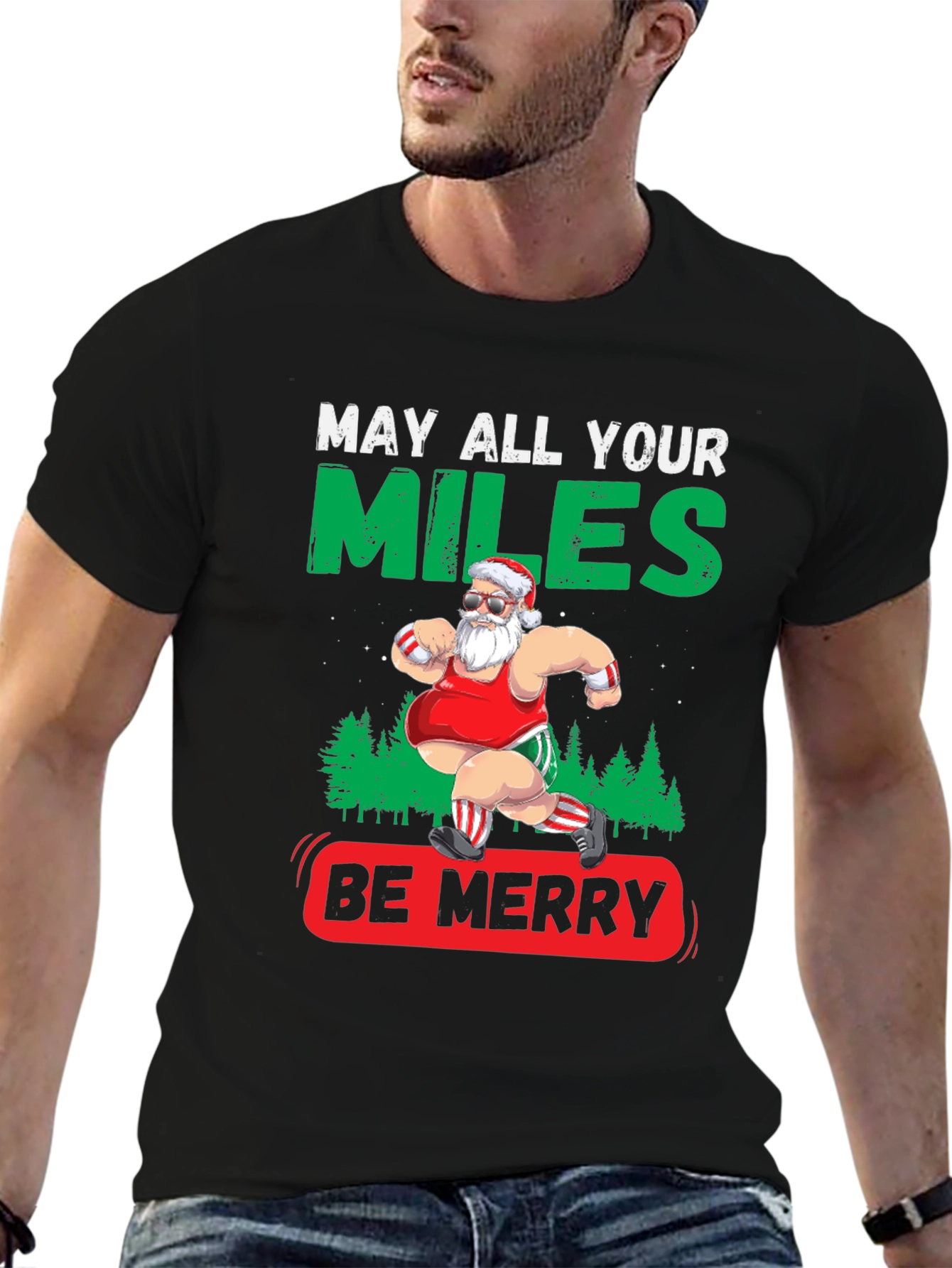 Funny Christmas Running Santa T-Shirt
