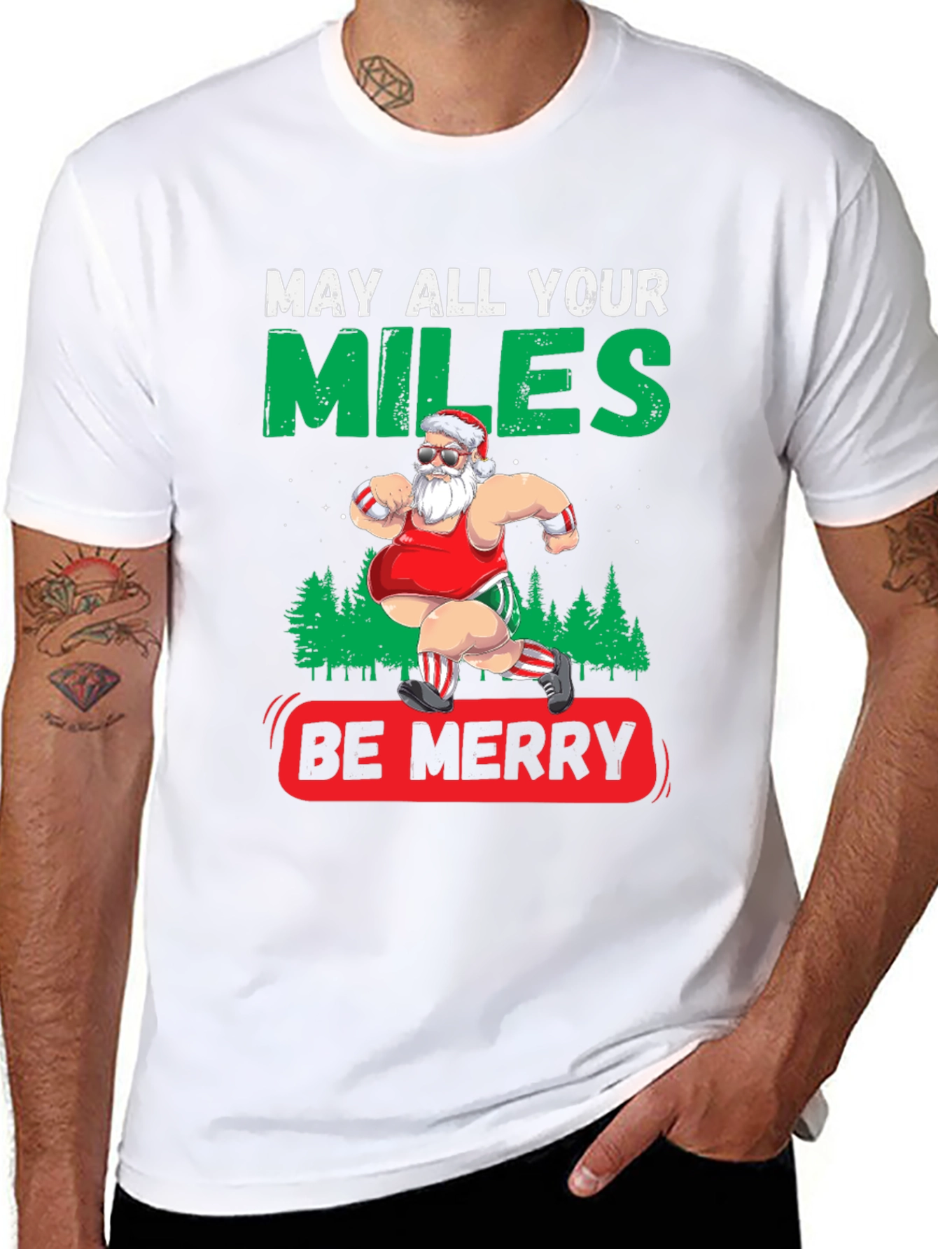 Funny Christmas Running Santa T-Shirt