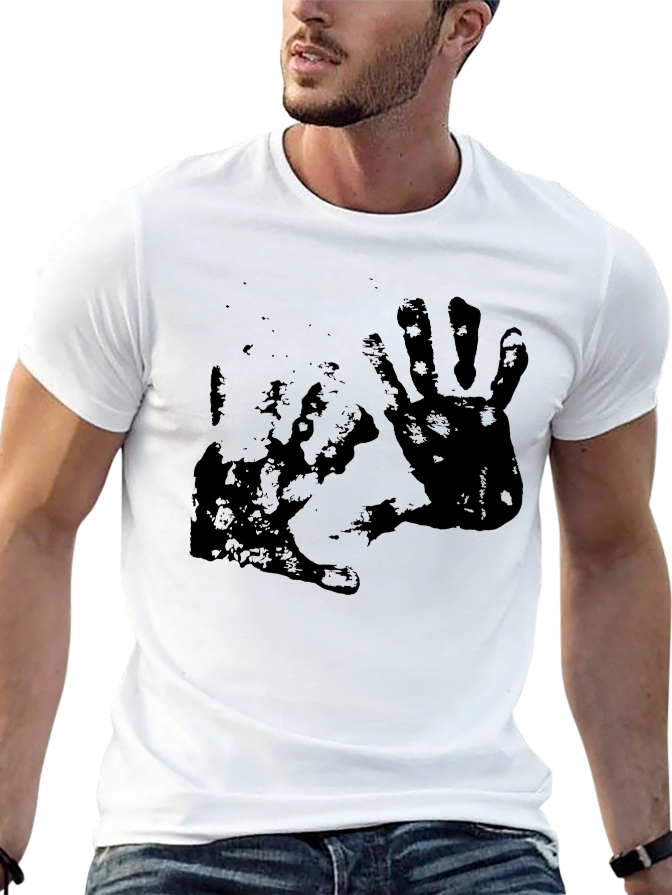 Distressed Handprint Graphic Black Tee
