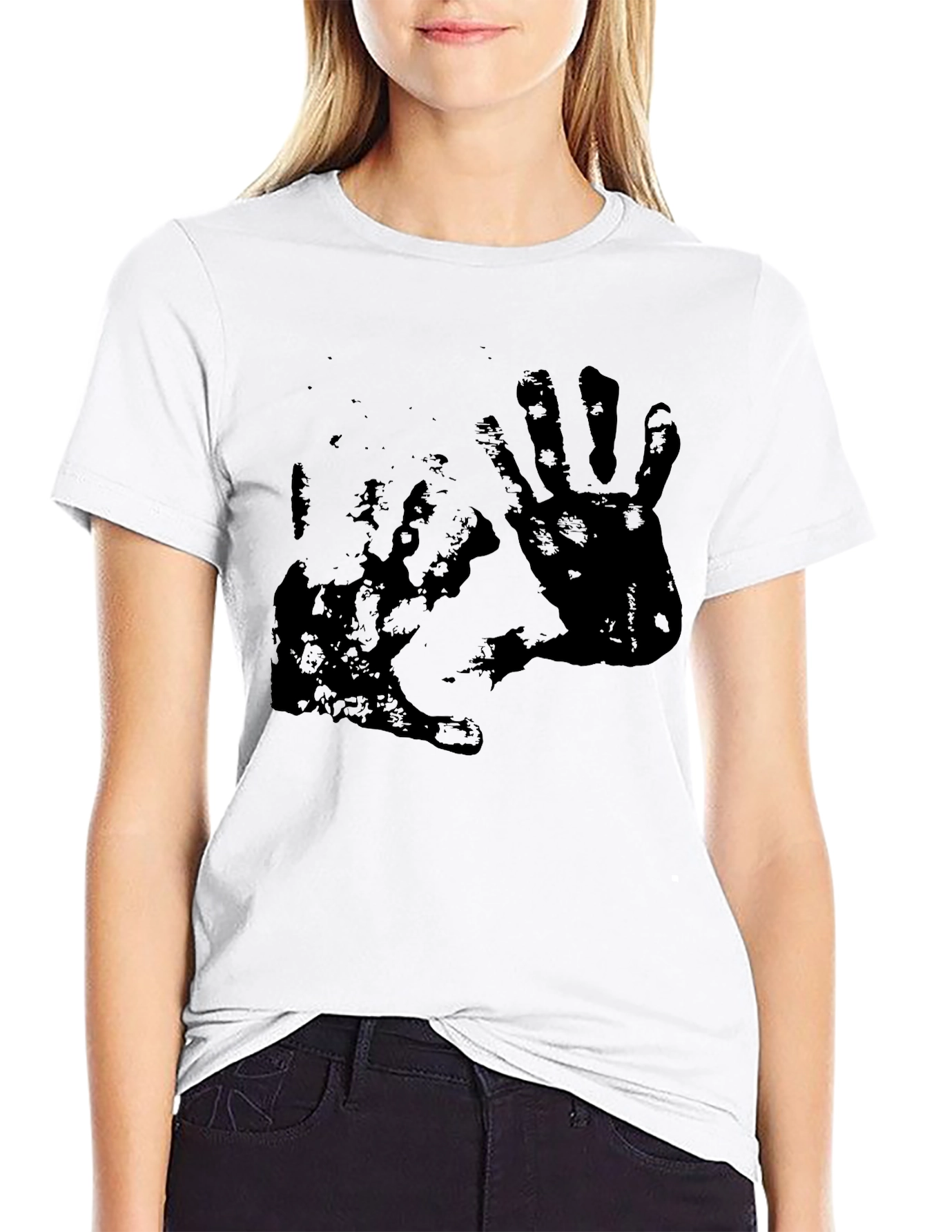 Distressed Handprint Graphic Black Tee