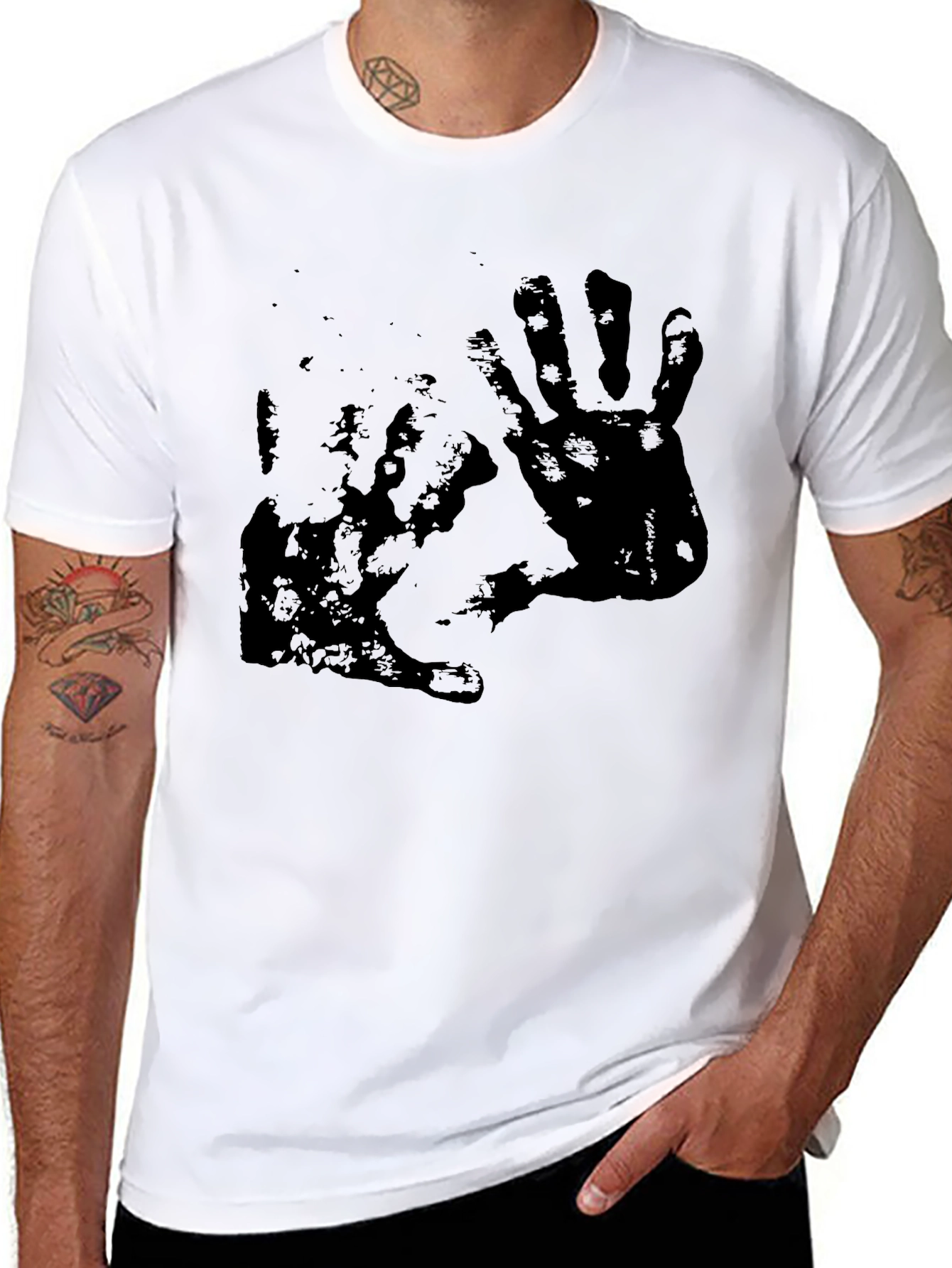 Distressed Handprint Graphic Black Tee