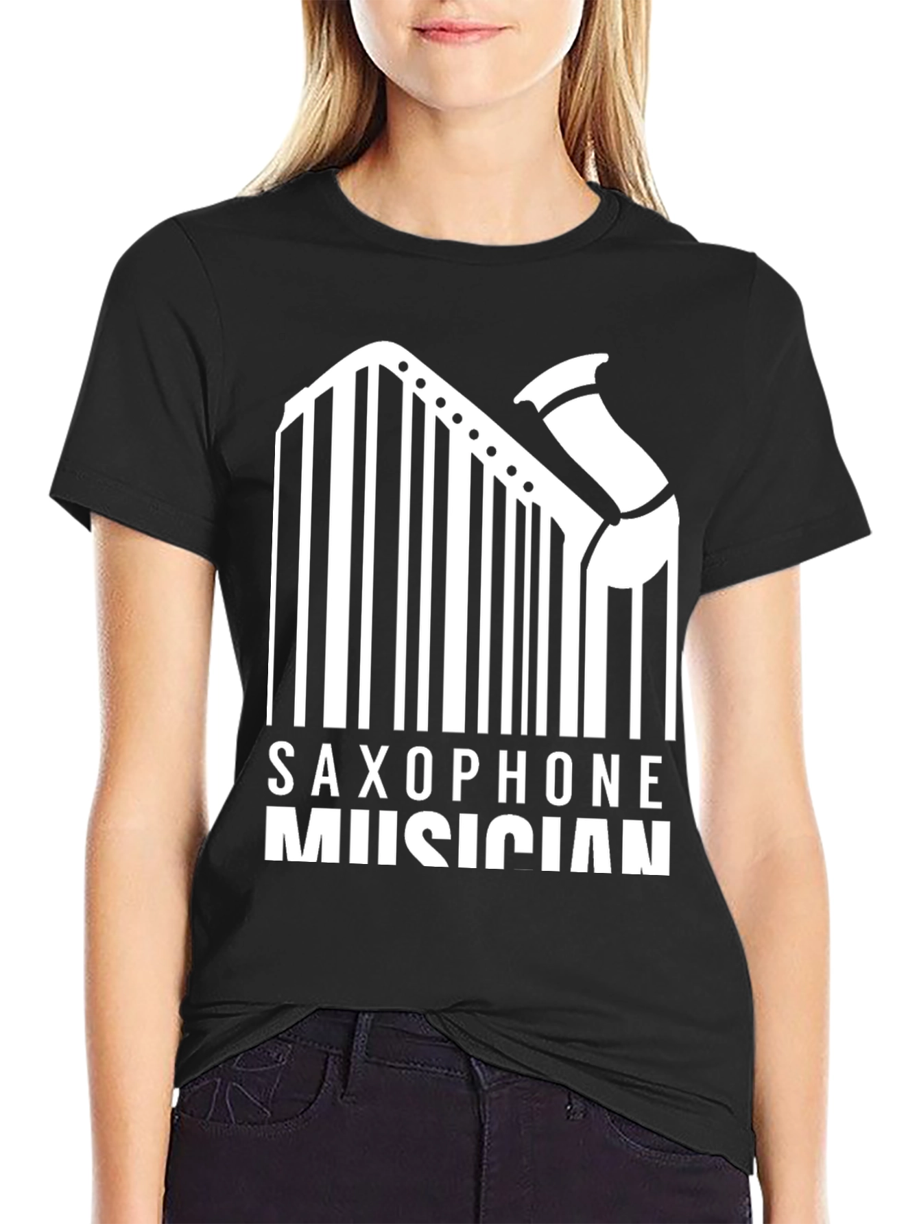 Saxophone Musician Barcode Graphic T-Shirt