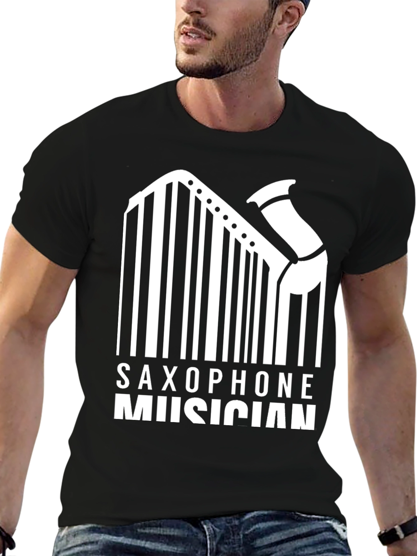 Saxophone Musician Barcode Graphic T-Shirt