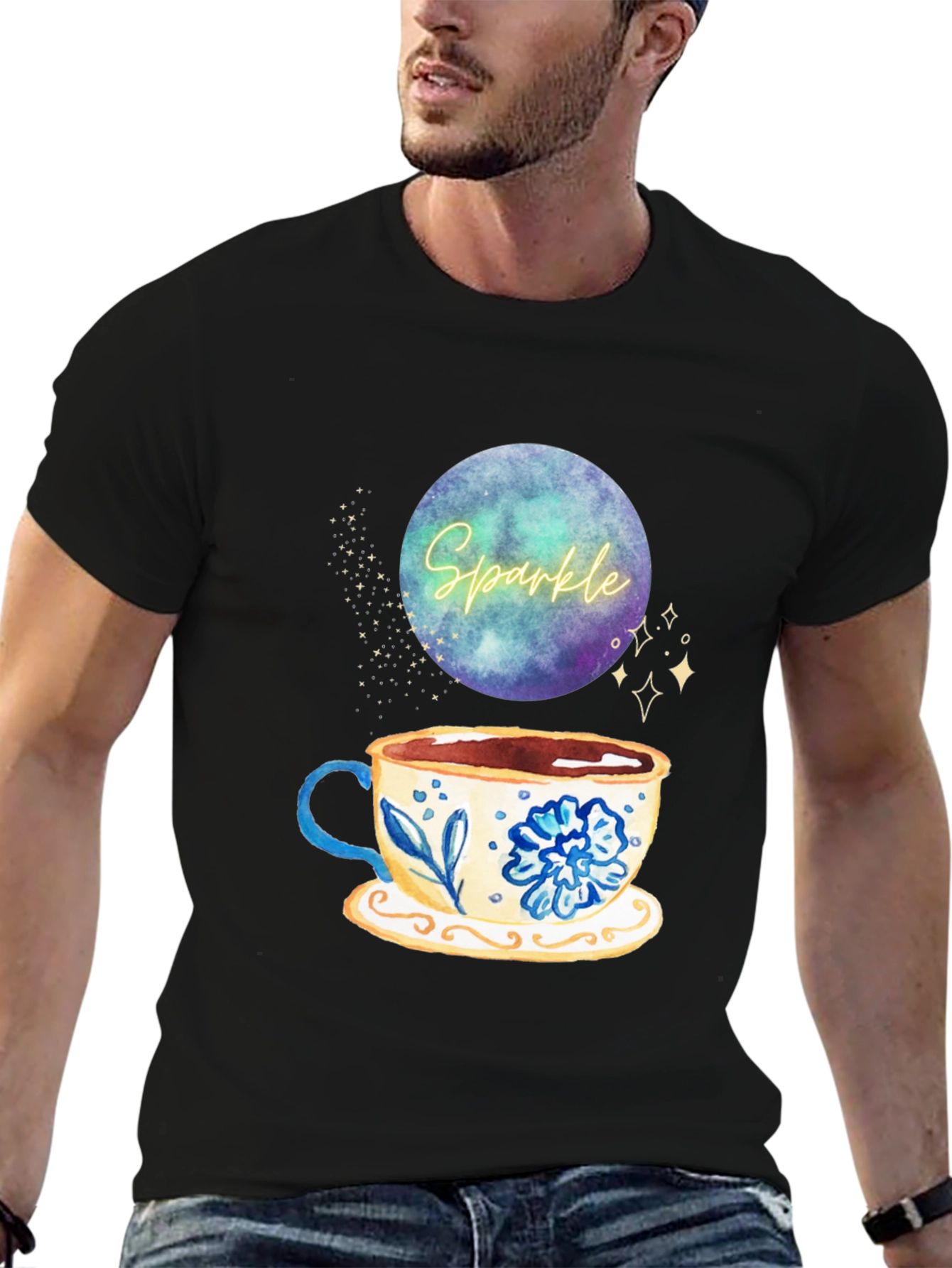 Sparkle Tea Cup Graphic Tee - Stylish Comfort