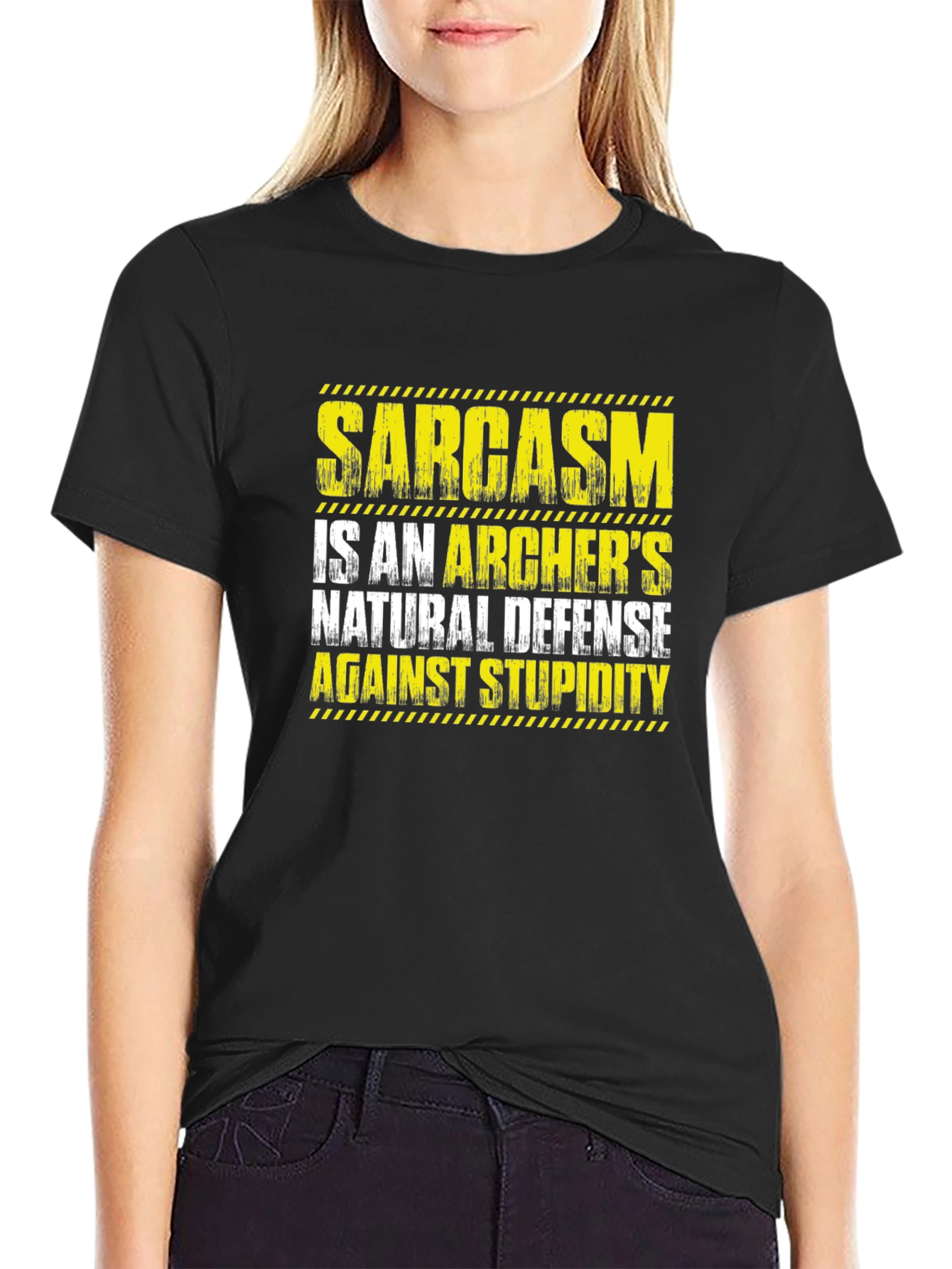 Sarcasm Archers Defense Black T-Shirt Funny Quote Tee