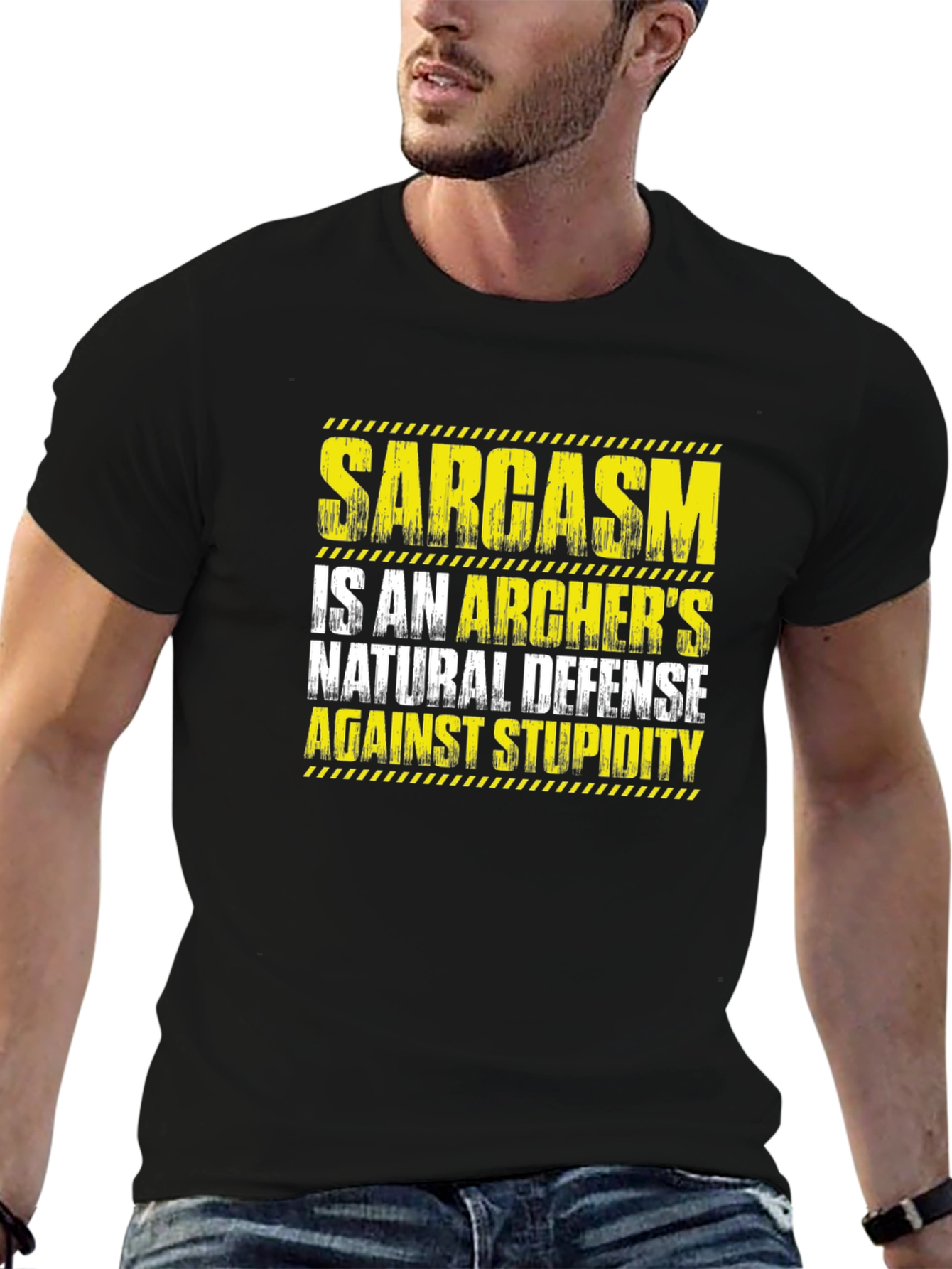 Sarcasm Archers Defense Black T-Shirt Funny Quote Tee