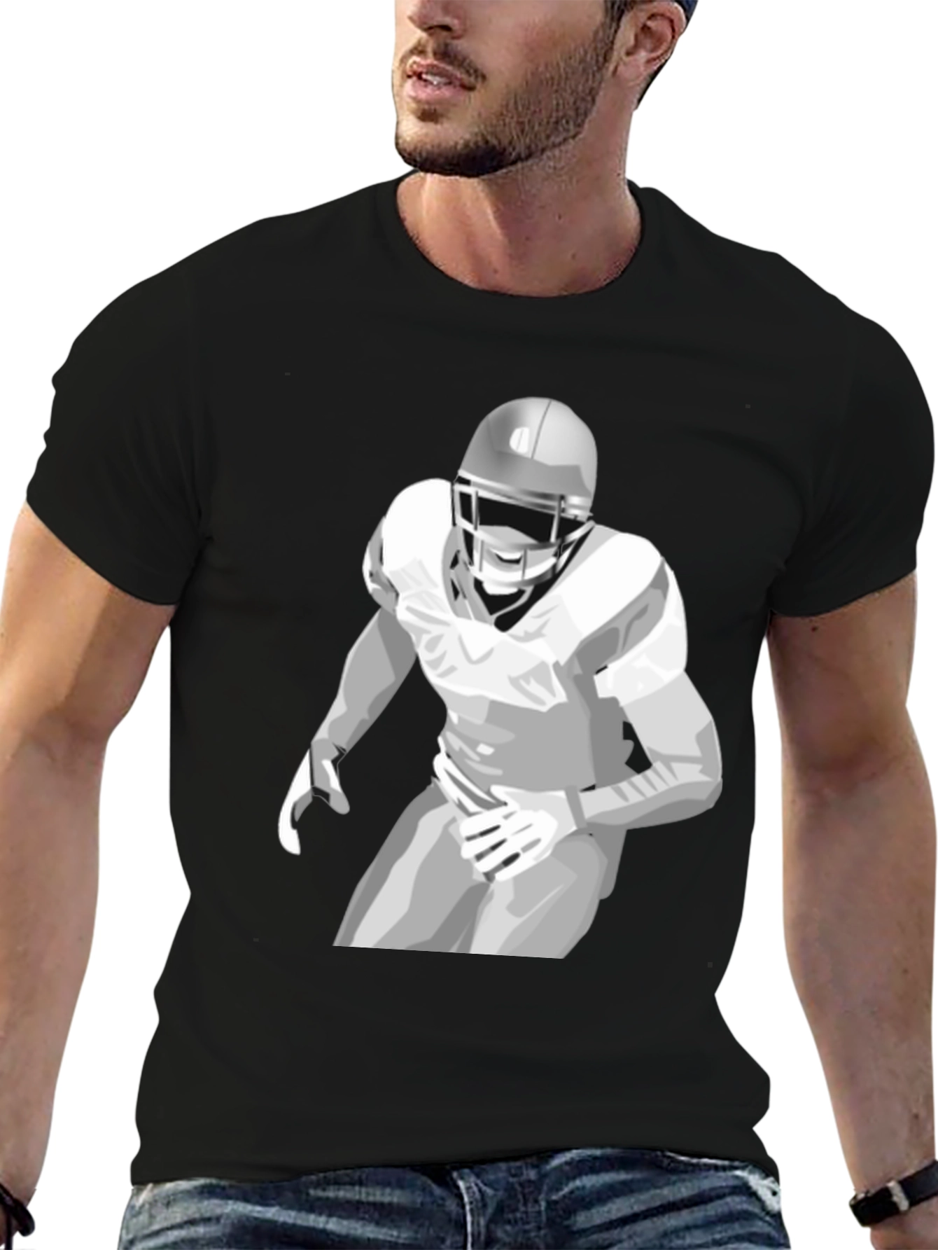 Football Player Graphic Tee - Stylish Black Shirt