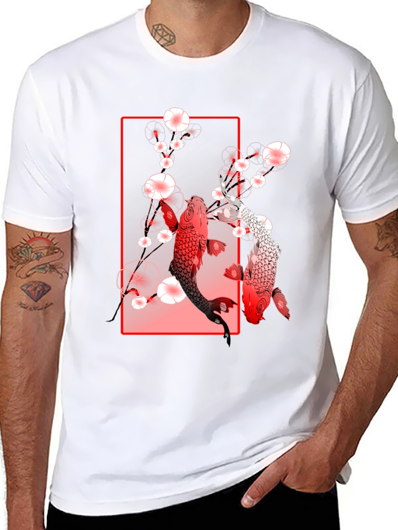 Koi Fish Graphic Tee - Black Cotton T-Shirt