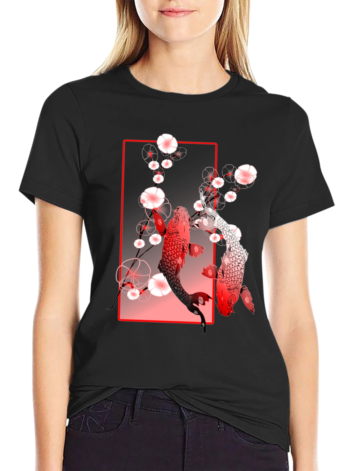 Koi Fish Graphic Tee - Black Cotton T-Shirt