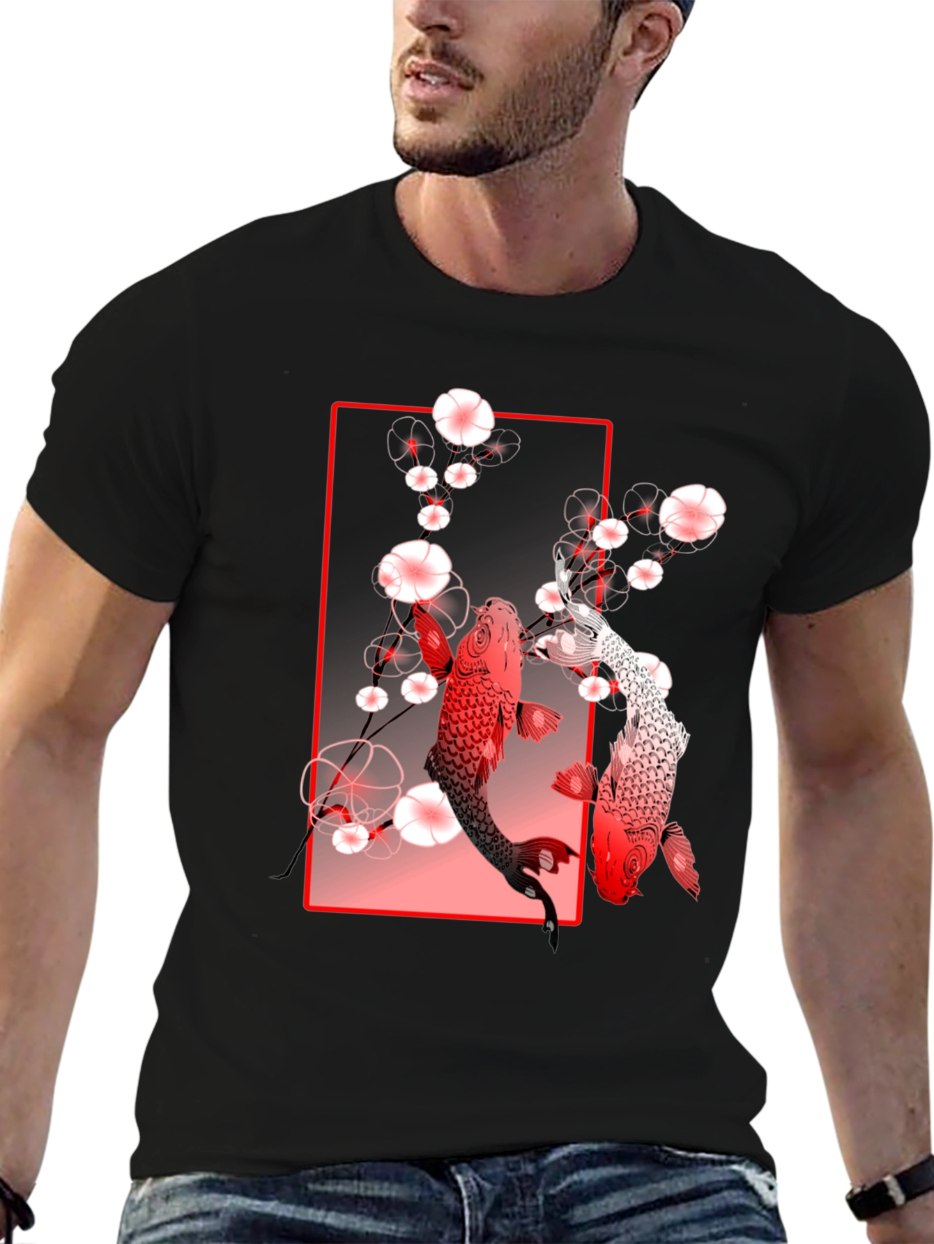 Koi Fish Graphic Tee - Black Cotton T-Shirt