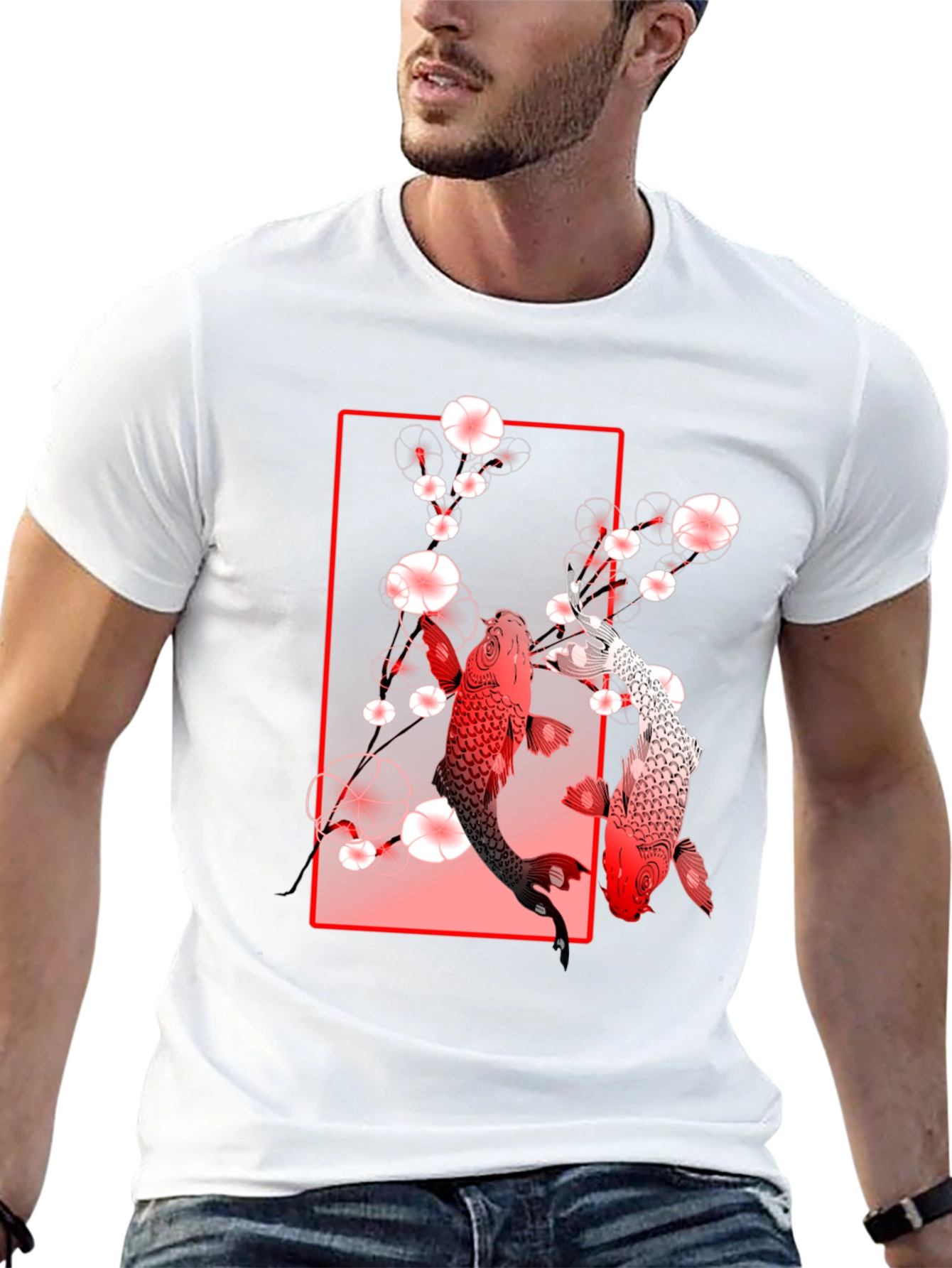 Koi Fish Graphic Tee - Black Cotton T-Shirt