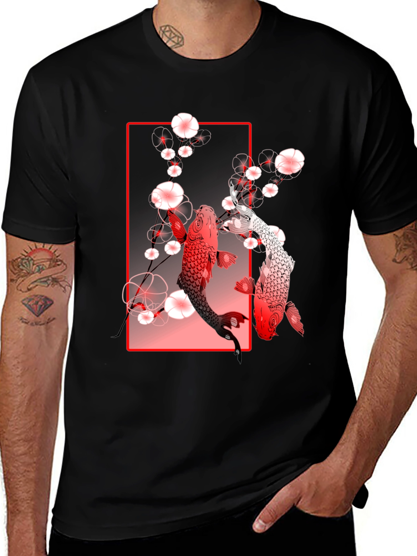 Koi Fish Graphic Tee - Black Cotton T-Shirt