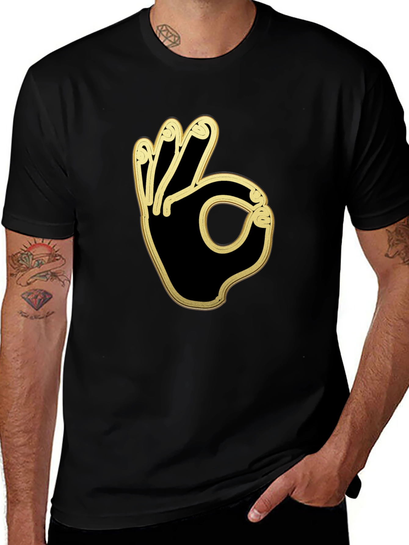 Cool OK Hand Gesture Graphic Black T-Shirt