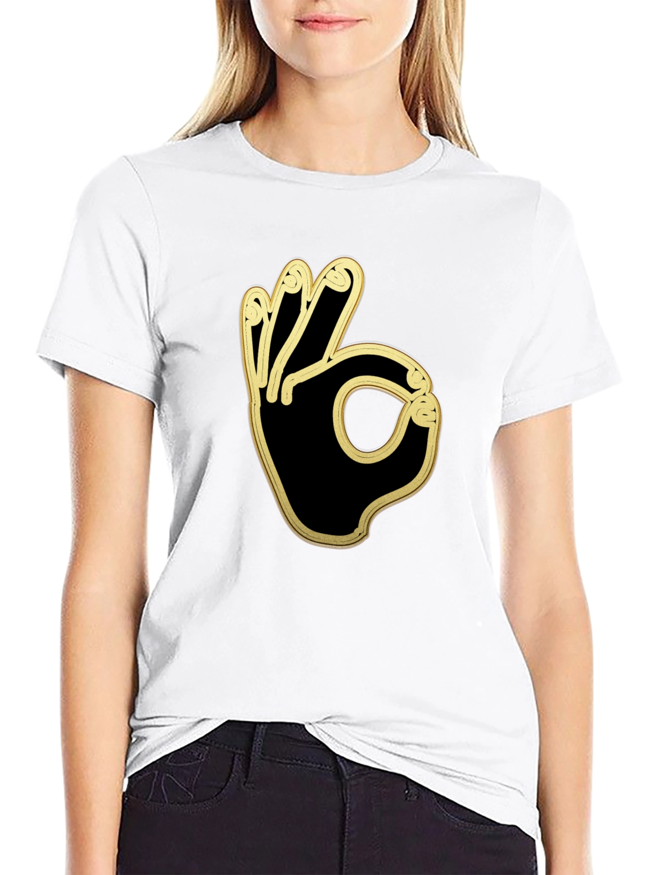 Cool OK Hand Gesture Graphic Black T-Shirt