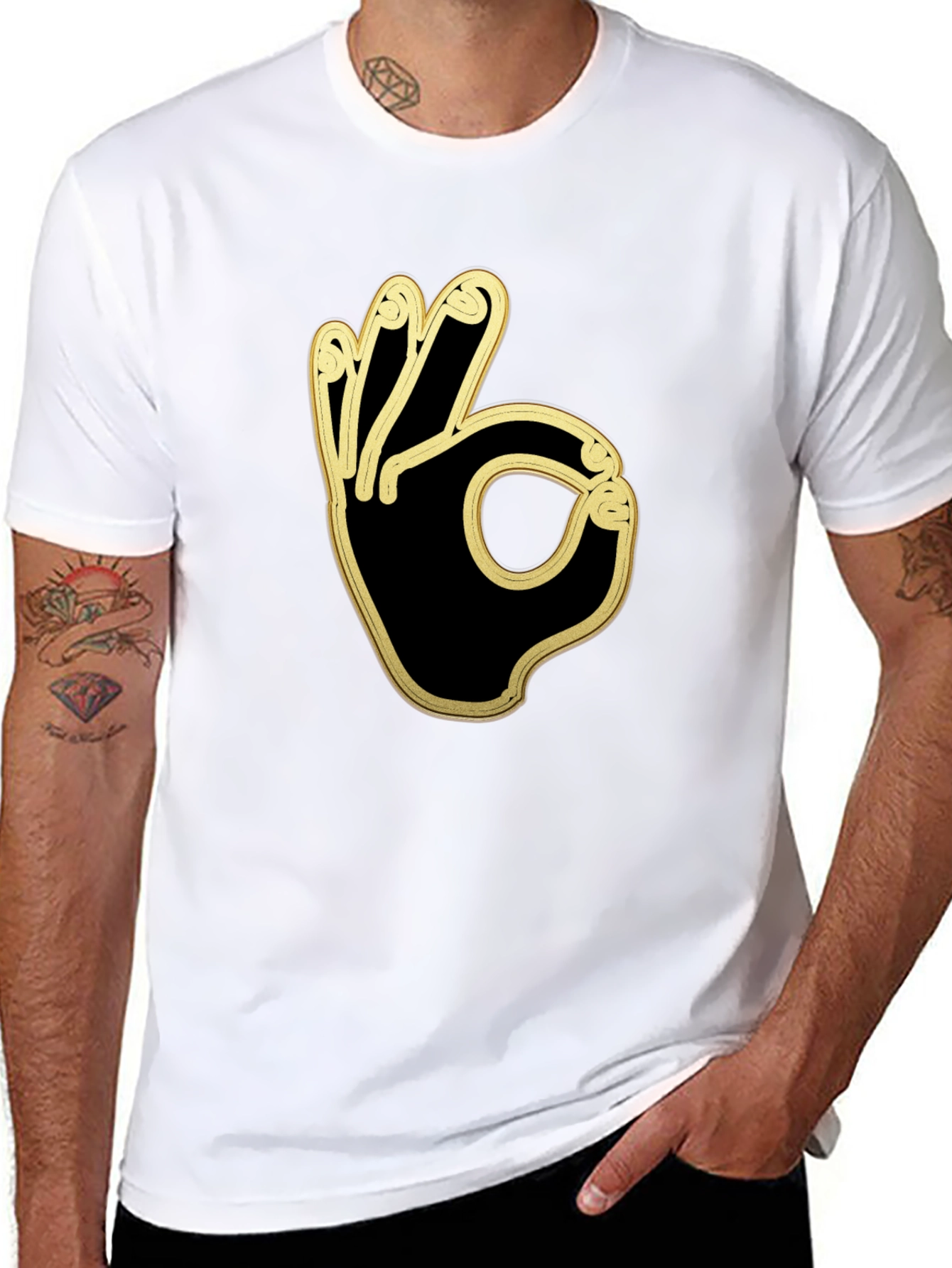 Cool OK Hand Gesture Graphic Black T-Shirt