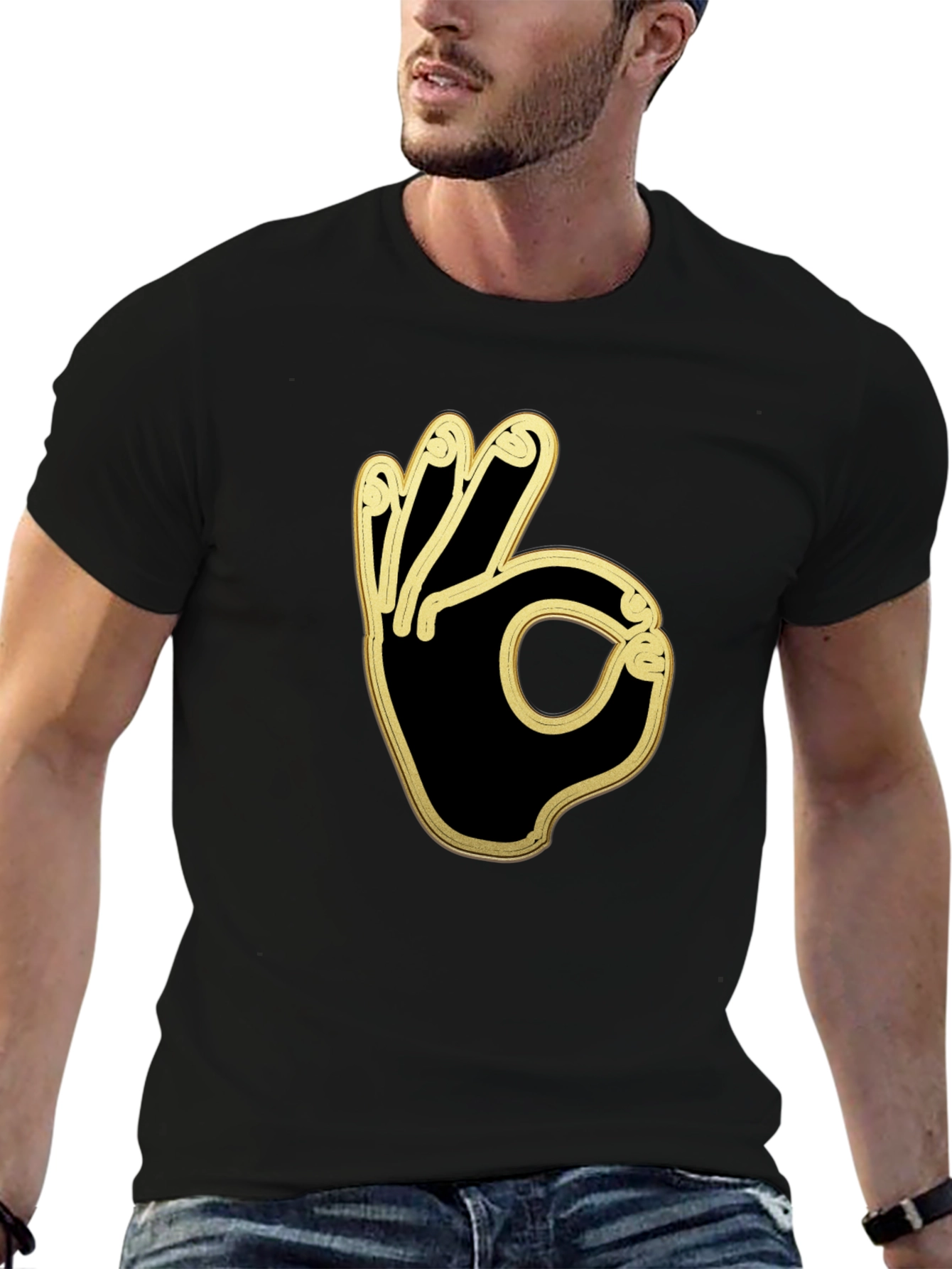 Cool OK Hand Gesture Graphic Black T-Shirt